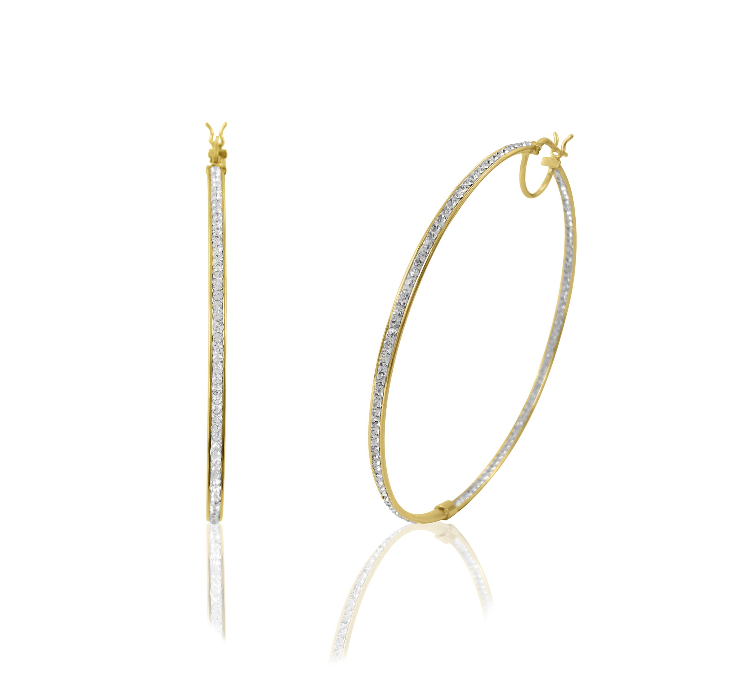 Brilliance Fine Jewelry Women's 14K Gold Plated Sterling Silver In-Out Crystal Round Hoop Adults Earring - Image 4