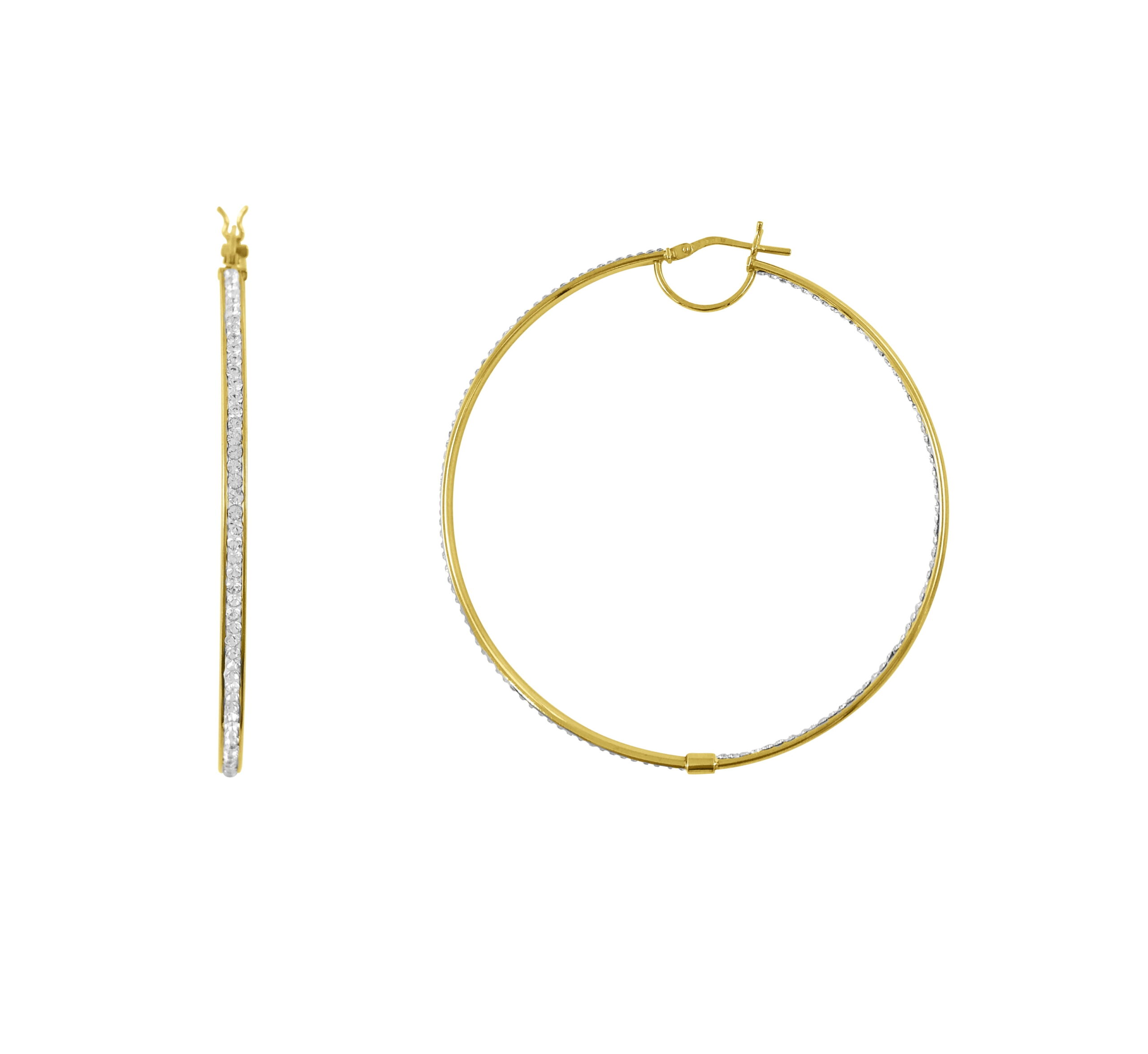 Brilliance Fine Jewelry Women's 14K Gold Plated Sterling Silver In-Out Crystal Round Hoop Adults Earring - Image 3