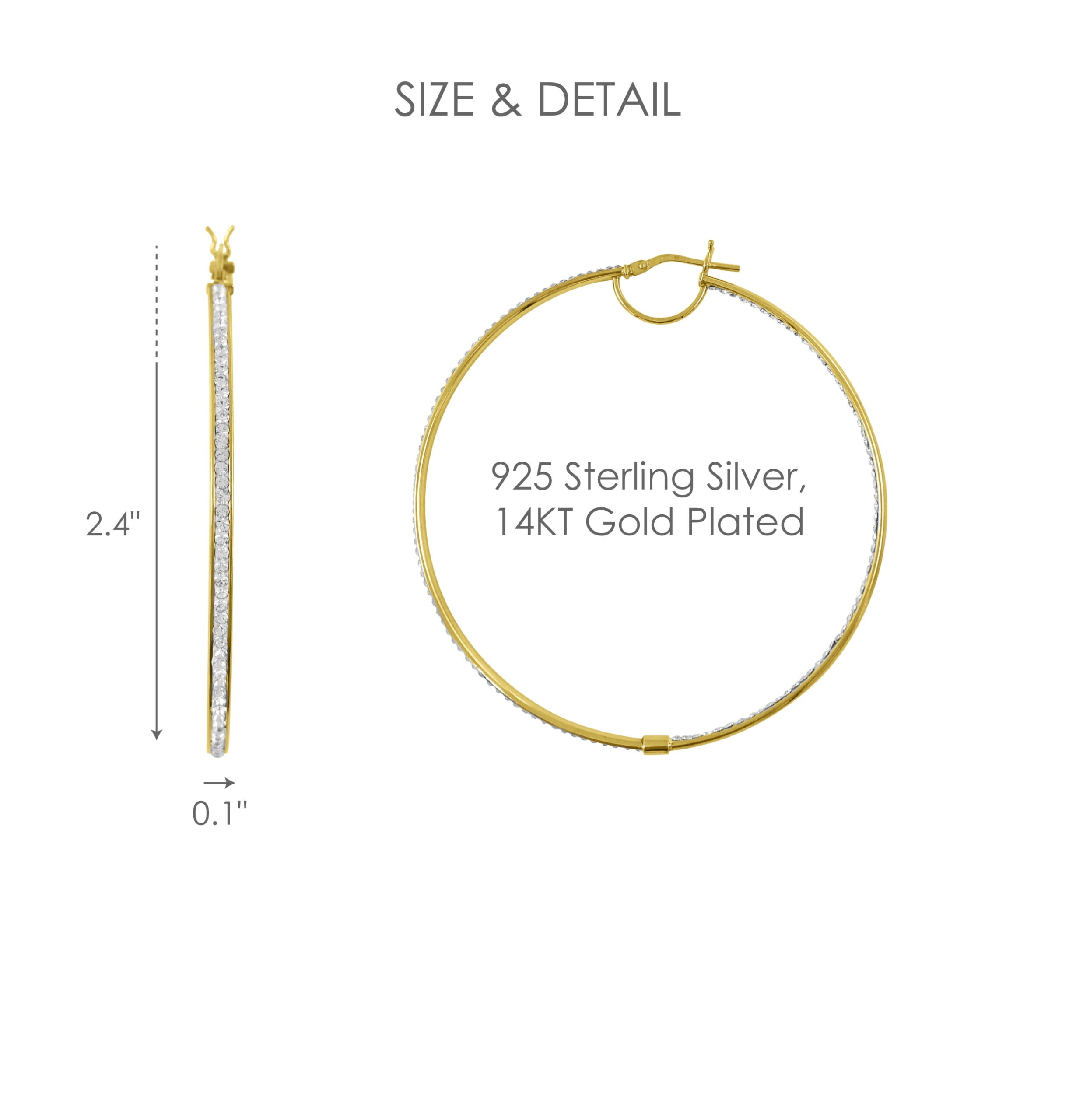 Brilliance Fine Jewelry Women's 14K Gold Plated Sterling Silver In-Out Crystal Round Hoop Adults Earring - Image 2