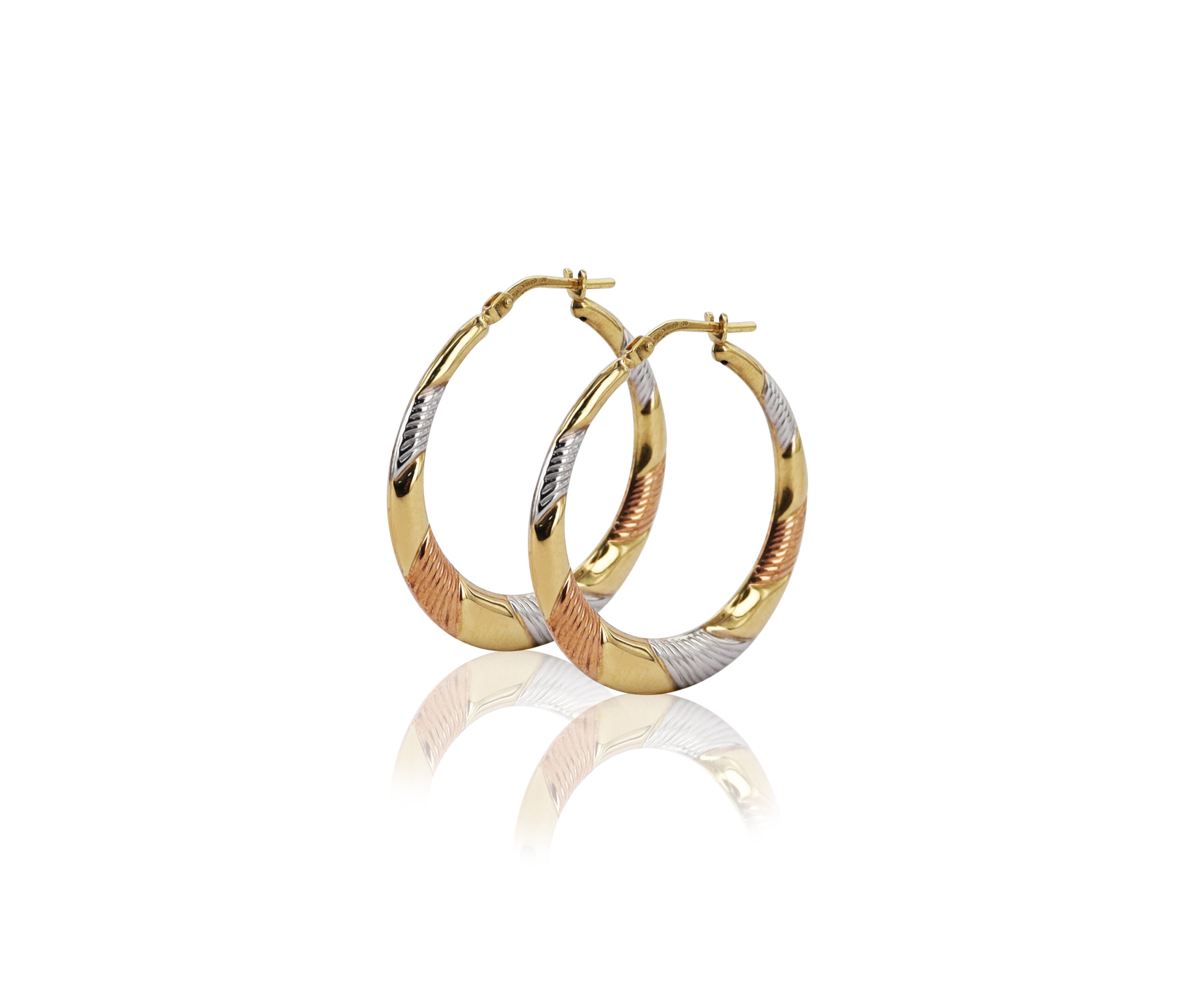Brilliance Fine Jewelry Women's 14K Gold Plated Sterling Silver Tri Color Striped Hoop Earrings - Image 4