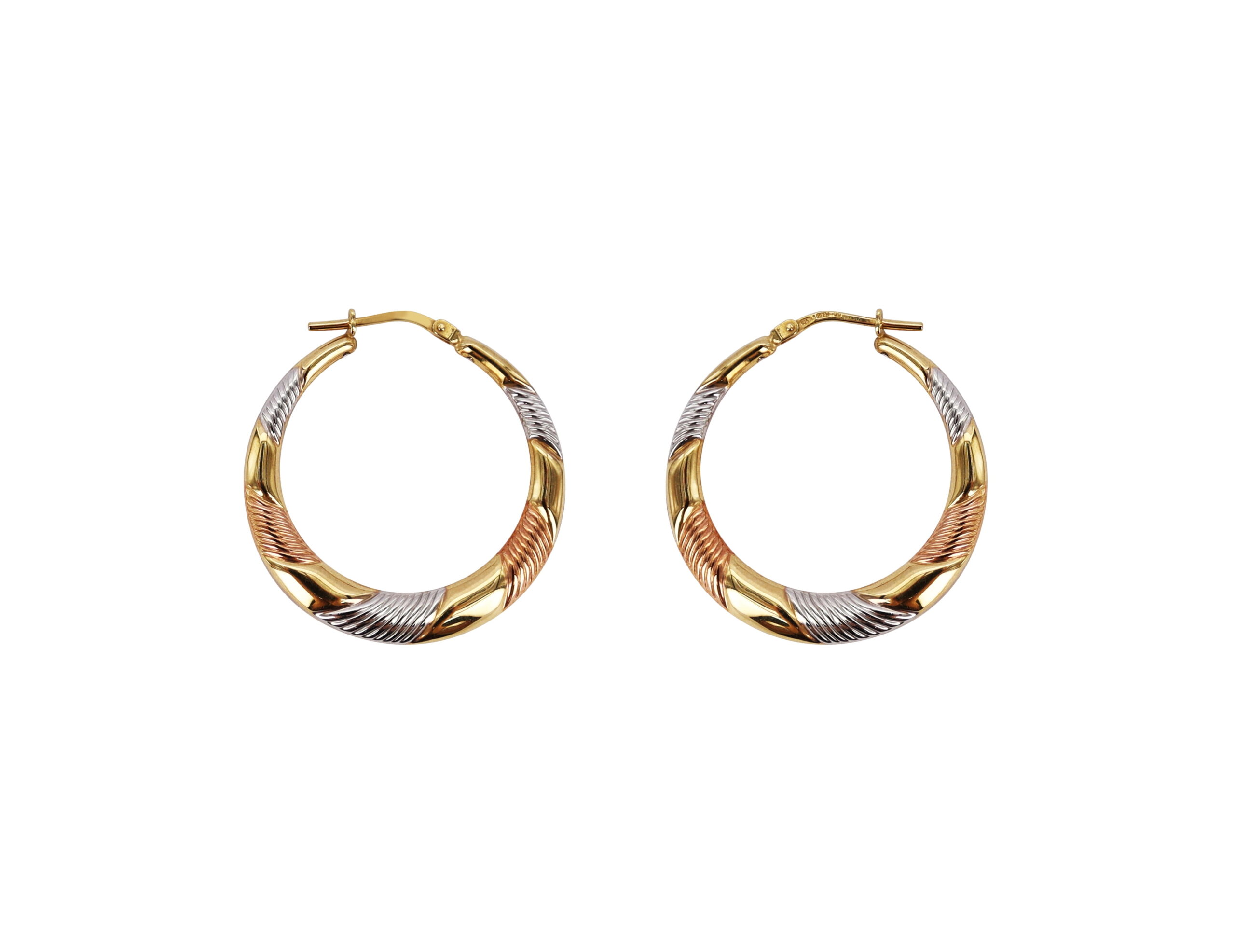 Brilliance Fine Jewelry Women's 14K Gold Plated Sterling Silver Tri Color Striped Hoop Earrings - Image 2