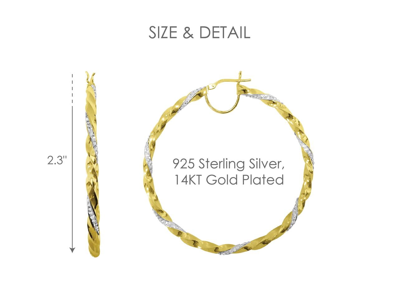 Brilliance Fine Jewelry Women's 14K Gold Plated Sterling Silver Twisted Crystal Round Big Hoop Adults Earring - Image 2