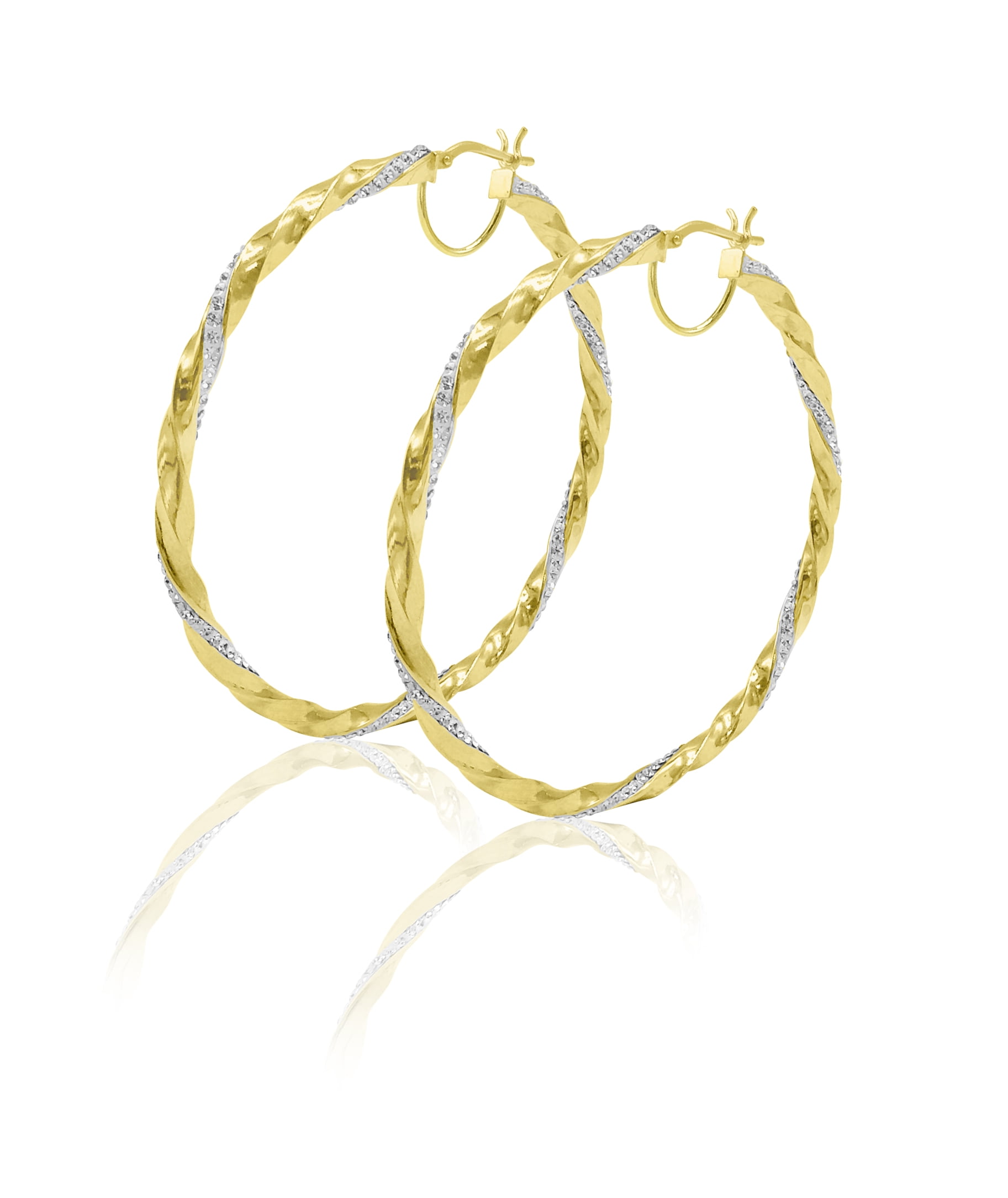 Brilliance Fine Jewelry Women's 14K Gold Plated Sterling Silver Twisted Crystal Round Big Hoop Adults Earring - Image 4