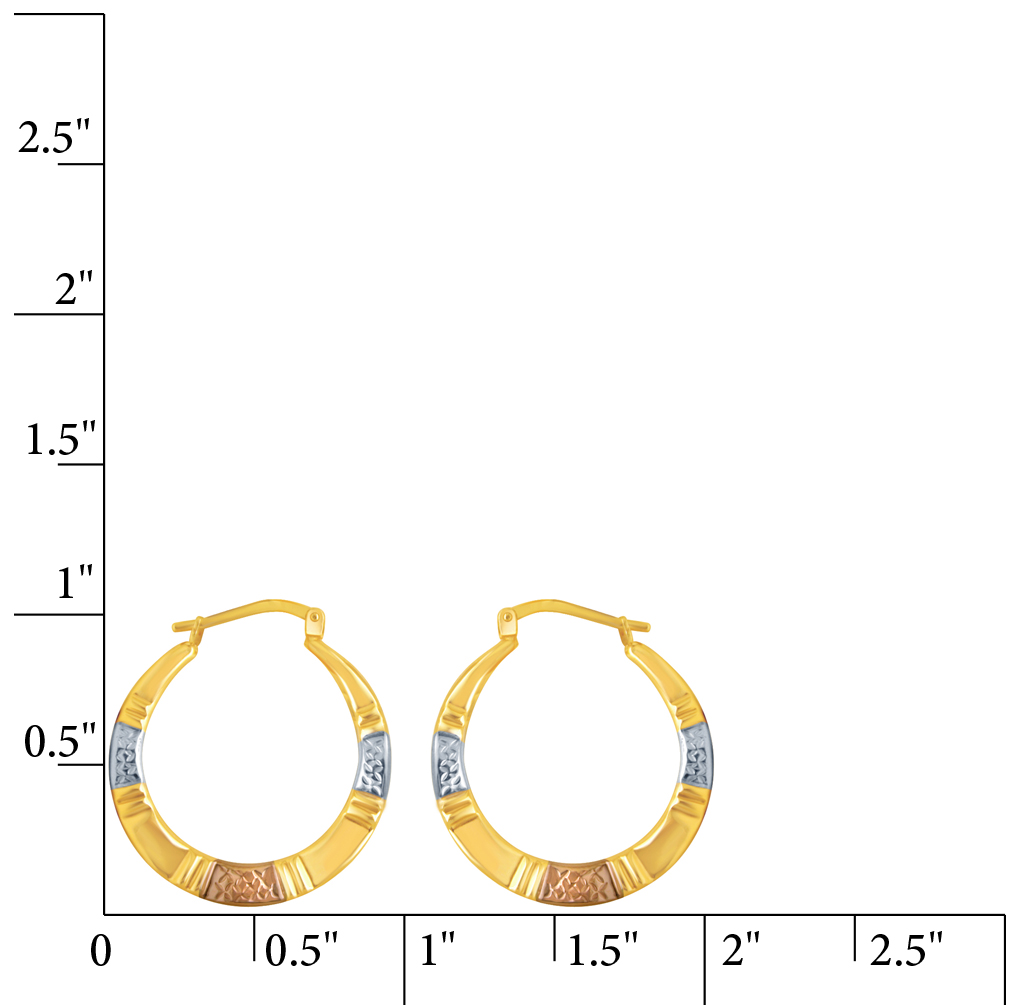 Brilliance Fine Jewelry Women's 14K Gold Plated Sterling Silver Yellow and Tri Color Round Hoop Earrings Set - Image 3