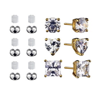 Brilliance Fine Jewelry Women's Multi Shape Simulated Diamond Earring Set in 14KT Gold Plated Sterling Silver