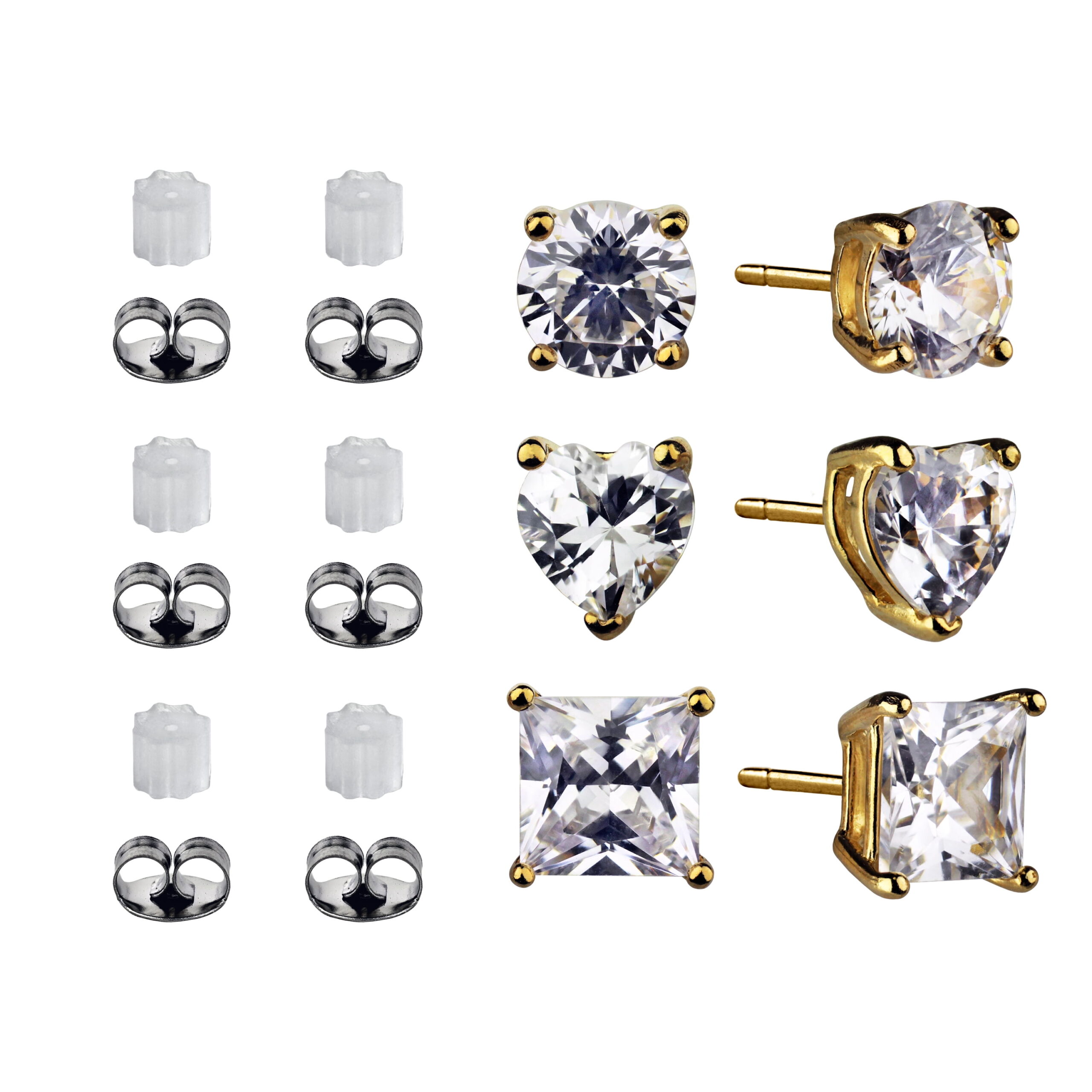 Brilliance Fine Jewelry Women's Multi Shape Simulated Diamond Earring Set in 14KT Gold Plated Sterling Silver
