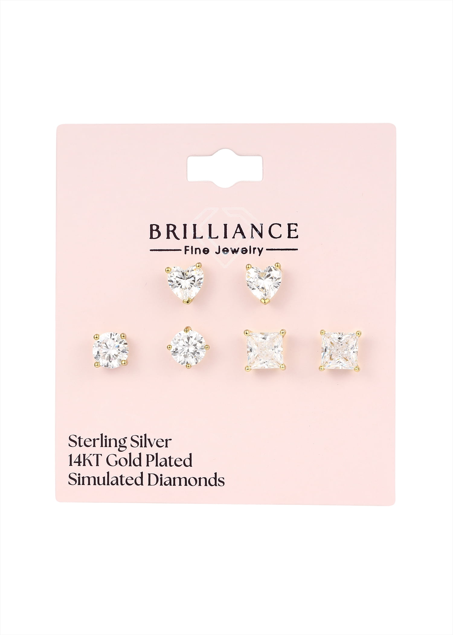 Brilliance Fine Jewelry Women's Multi Shape Simulated Diamond Earring Set in 14KT Gold Plated Sterling Silver - Image 3
