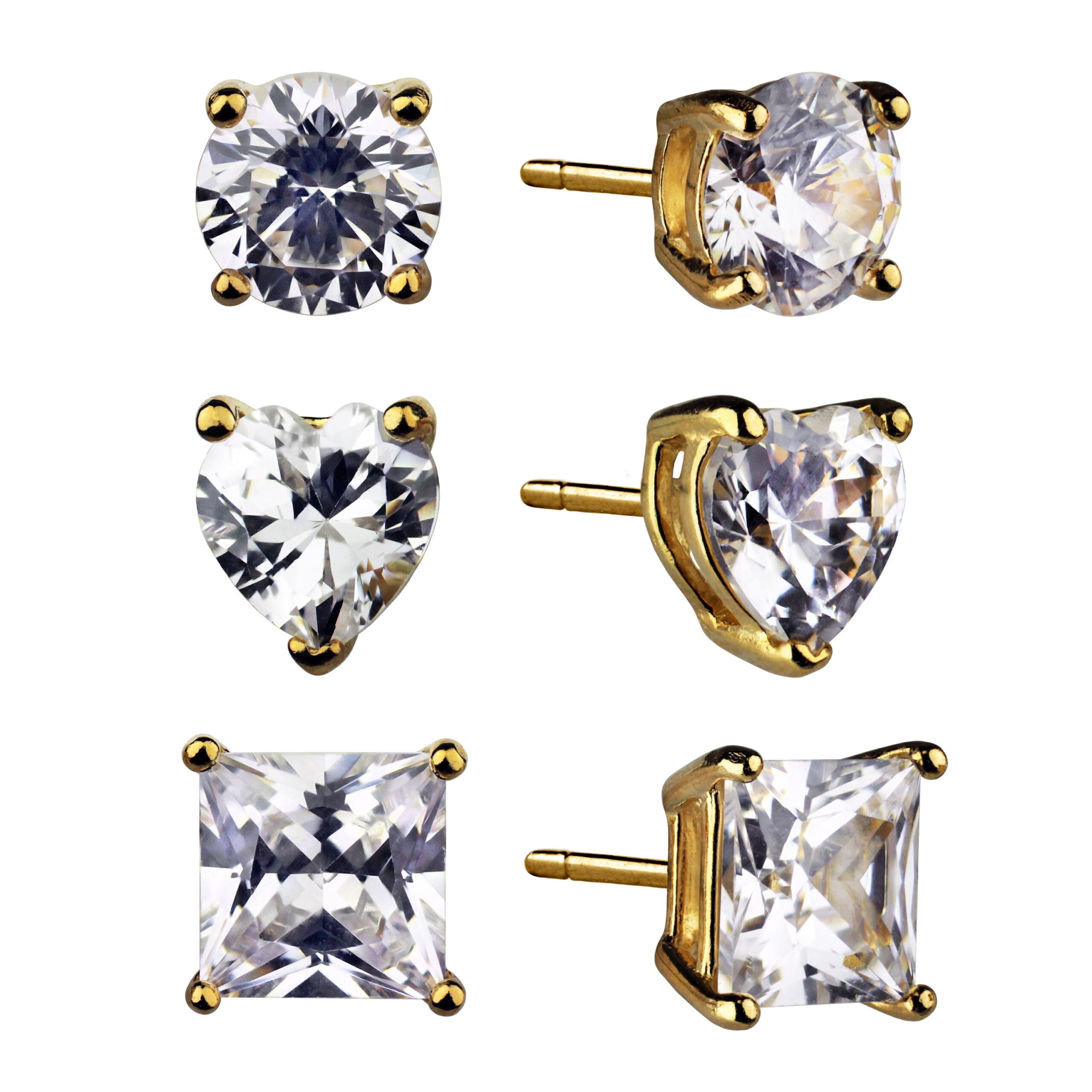 Brilliance Fine Jewelry Women's Multi Shape Simulated Diamond Earring Set in 14KT Gold Plated Sterling Silver - Image 2