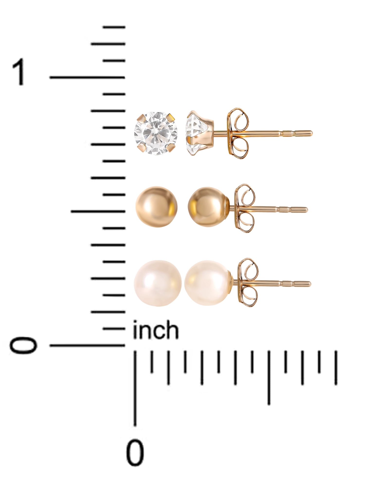 Brilliance Fine Jewelry Women's Pearl Stud Earrings, 3 Pairs, 14K Yellow Gold - Image 5
