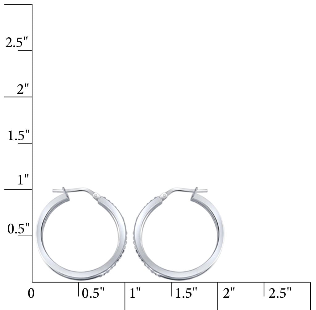 Brilliance Fine Jewelry Women's Rhodium Plated Sterling Silver Classic 2 Row Crystal Round Hoop Adults Earring - Image 5