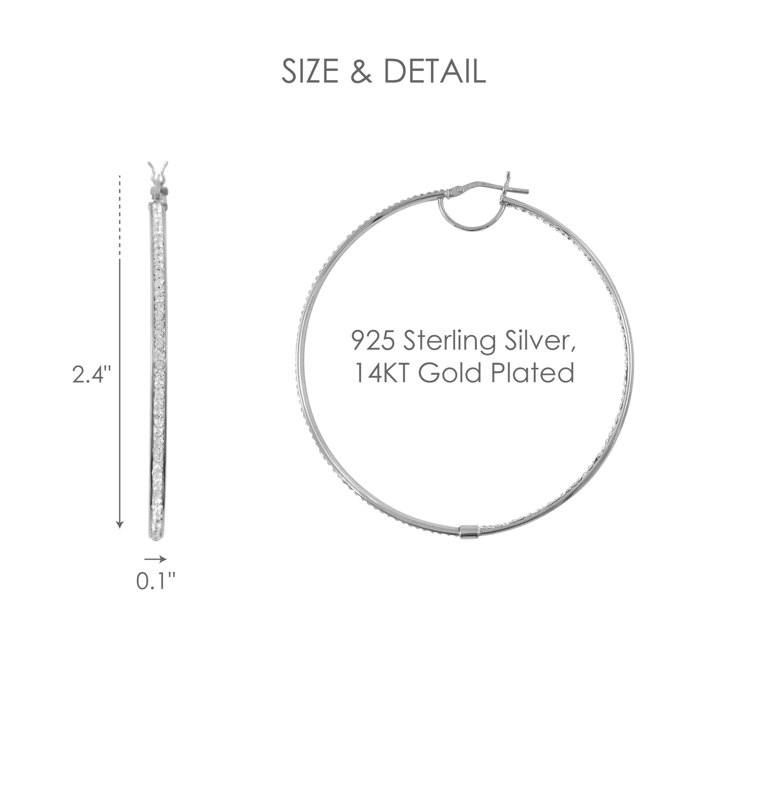 Brilliance Fine Jewelry Women's Rhodium Plated Sterling Silver In-Out Crystal Round Hoop Adults Earring - Image 3