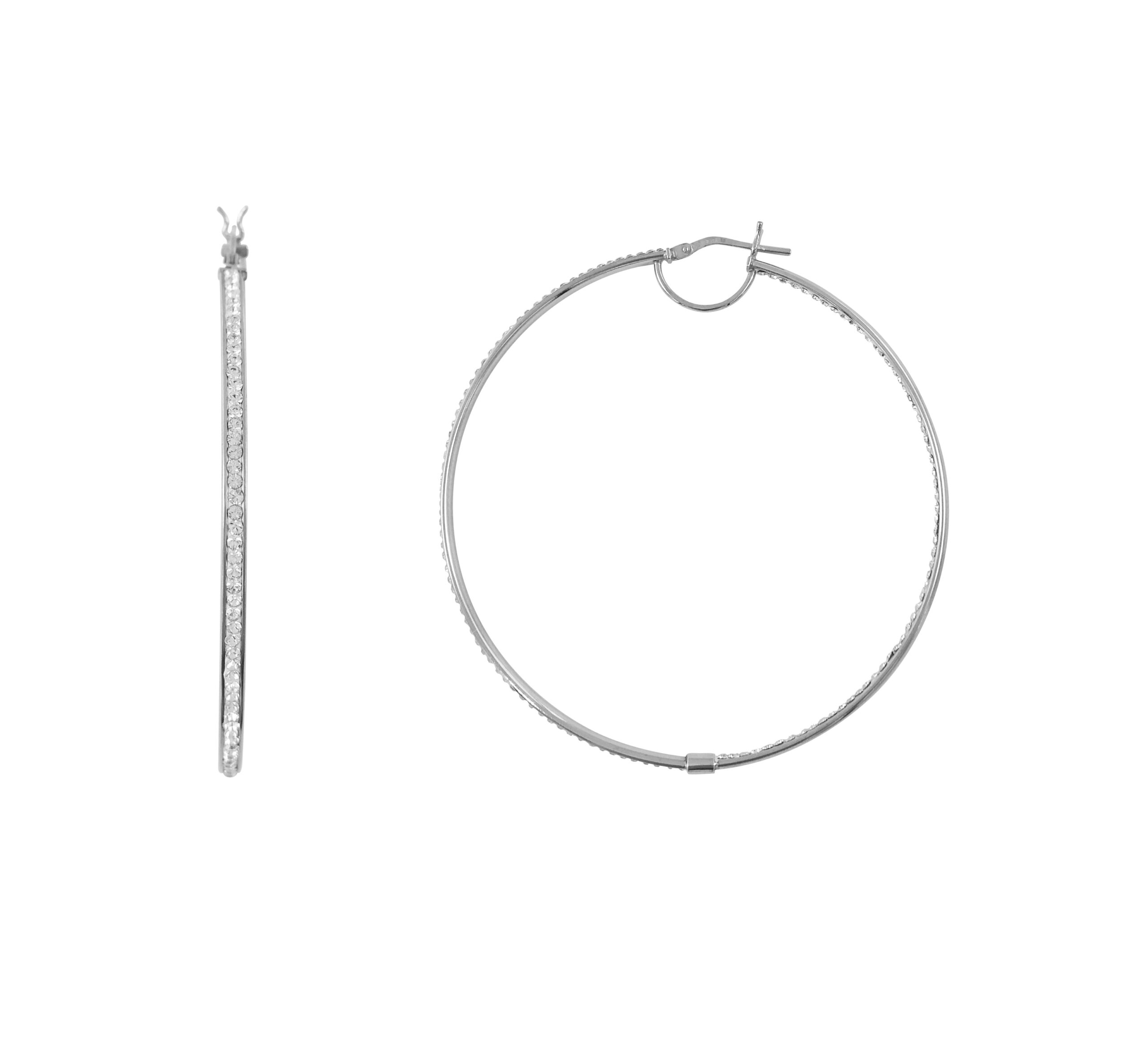 Brilliance Fine Jewelry Women's Rhodium Plated Sterling Silver In-Out Crystal Round Hoop Adults Earring - Image 4