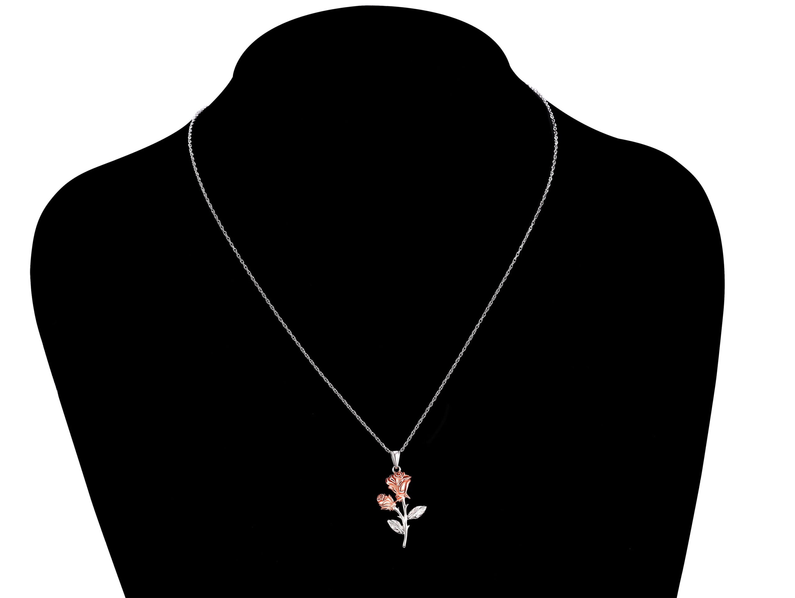 Brilliance Fine Jewelry Women's Rose Pendant in Two Tone Sterling Silver with 14KT Gold Plate - Image 5