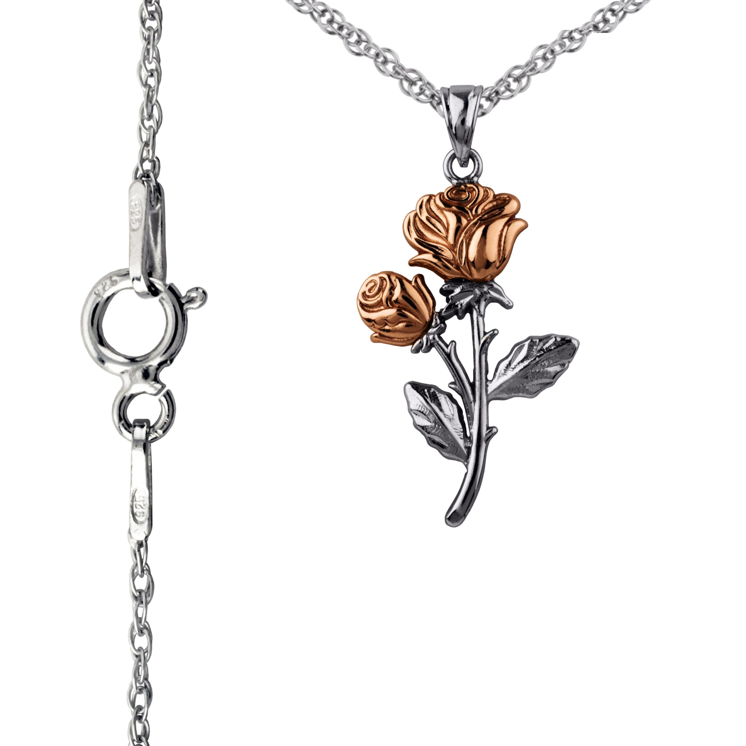 Brilliance Fine Jewelry Women's Rose Pendant in Two Tone Sterling Silver with 14KT Gold Plate - Image 3