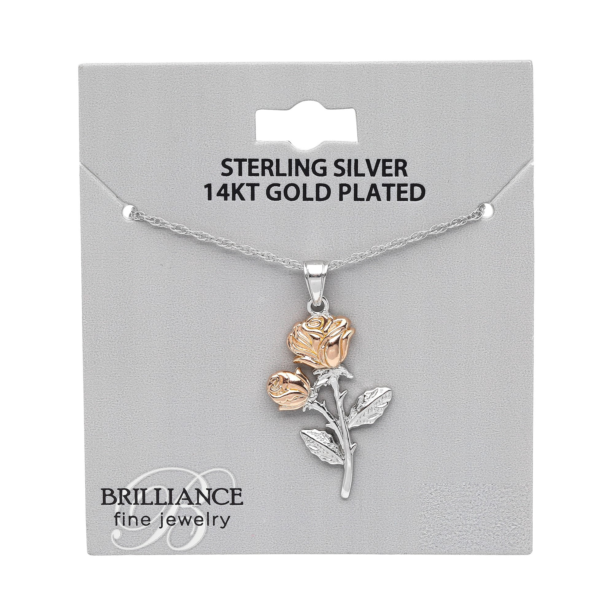 Brilliance Fine Jewelry Women's Rose Pendant in Two Tone Sterling Silver with 14KT Gold Plate - Image 2