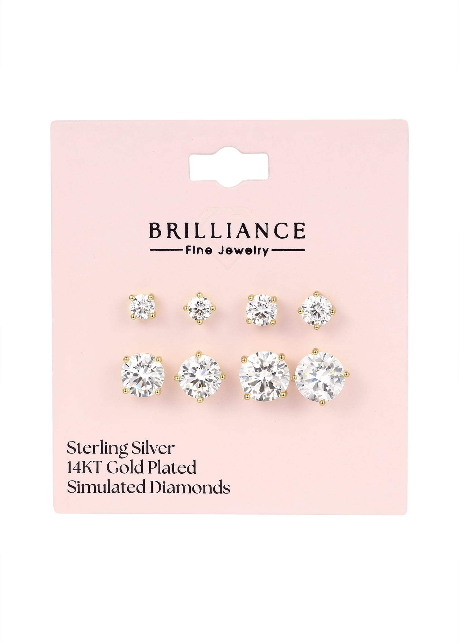 Brilliance Fine Jewelry Women's Simulated Diamond 4 Pair Round Earring Set in 14KT Gold Plated Sterling Silver - Image 2