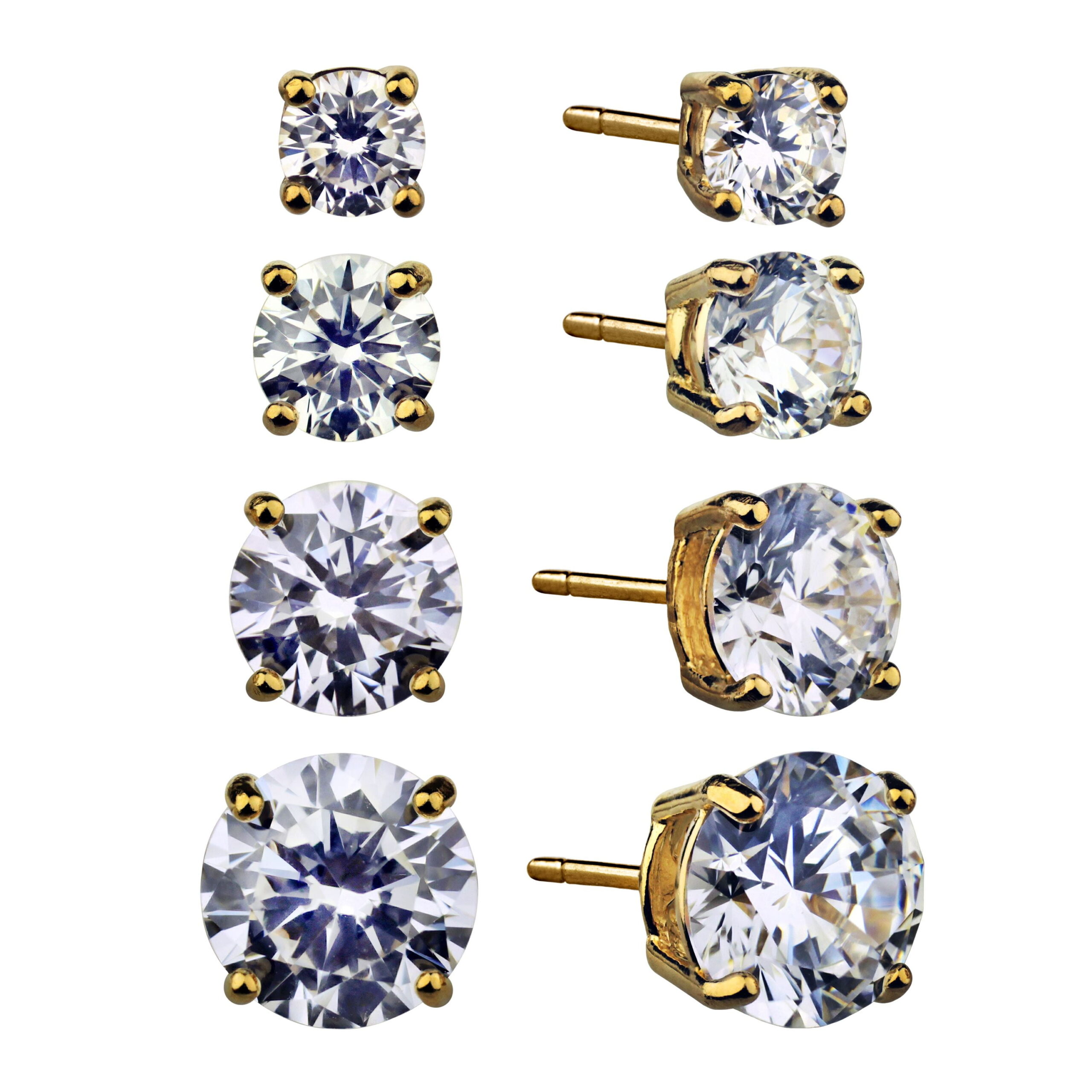 Brilliance Fine Jewelry Women's Simulated Diamond 4 Pair Round Earring Set in 14KT Gold Plated Sterling Silver - Image 3