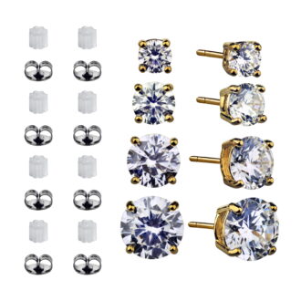 Brilliance Fine Jewelry Women's Simulated Diamond 4 Pair Round Earring Set in 14KT Gold Plated Sterling Silver