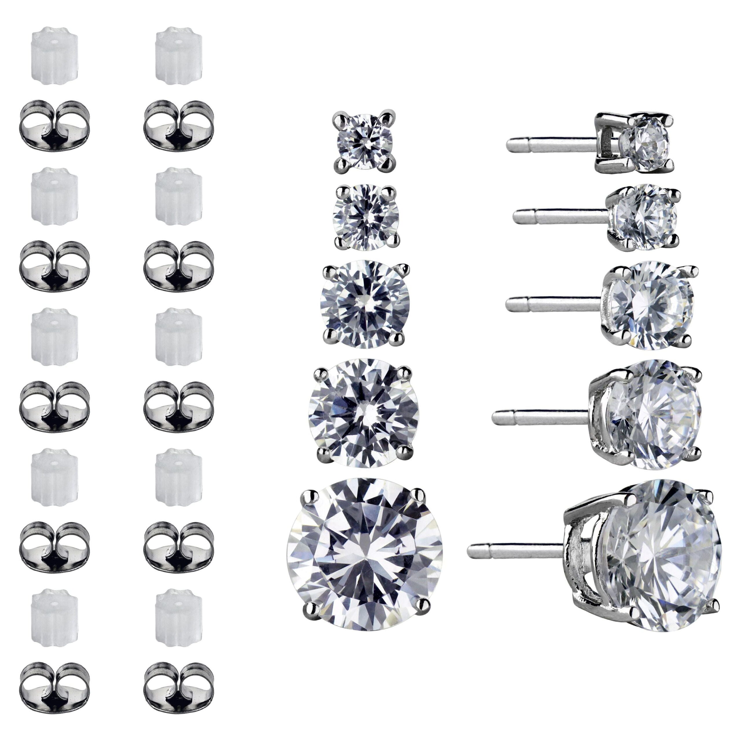 Brilliance Fine Jewelry Women's Simulated Diamond 5 Pair Round Earrings in Sterling Silver - Image 2
