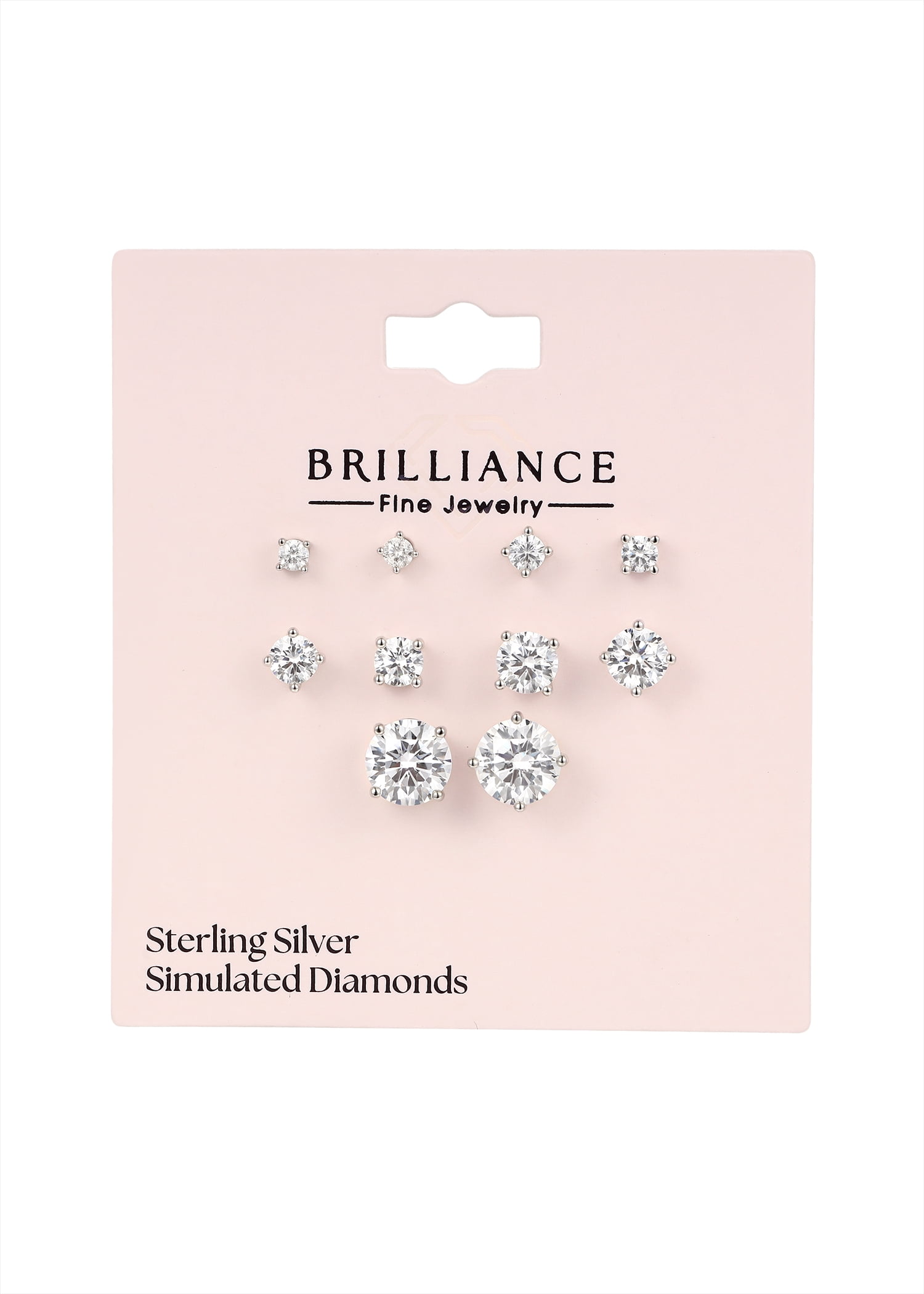 Brilliance Fine Jewelry Women's Simulated Diamond 5 Pair Round Earrings in Sterling Silver - Image 3
