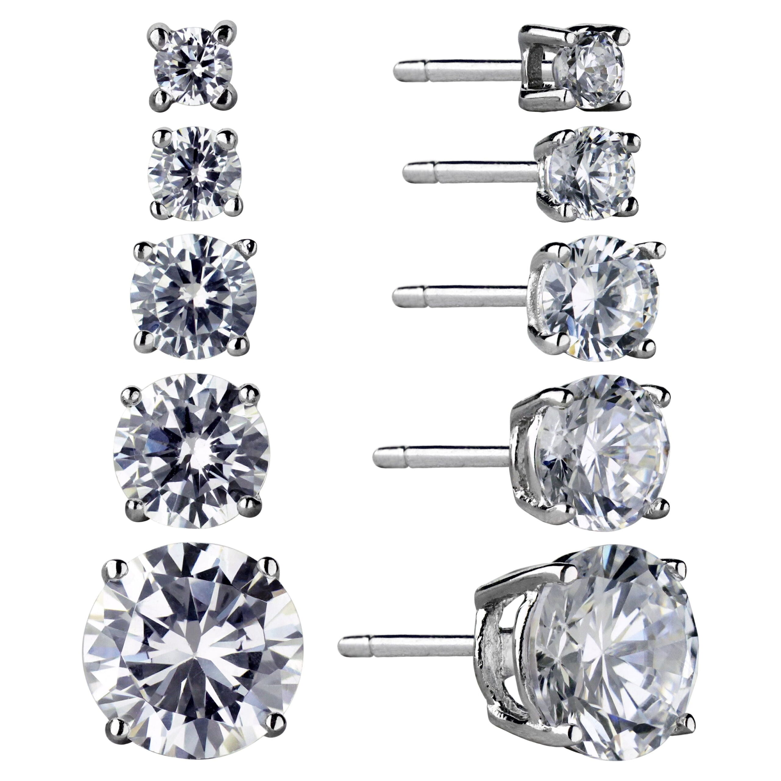 Brilliance Fine Jewelry Women's Simulated Diamond 5 Pair Round Earrings in Sterling Silver