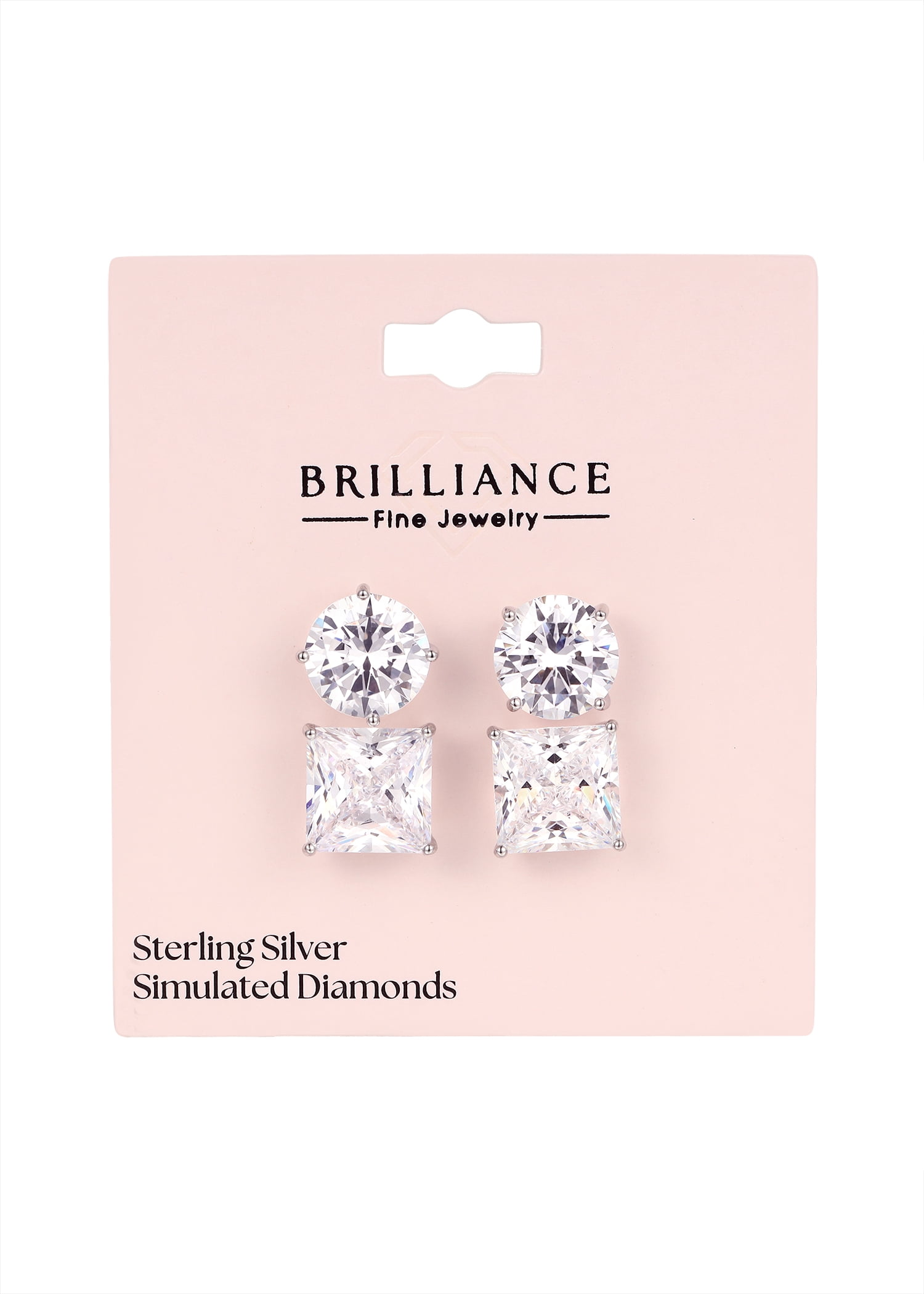 Brilliance Fine Jewelry Women's Simulated Diamond Duo Round and Square Earring Set in Sterling Silver - Image 2