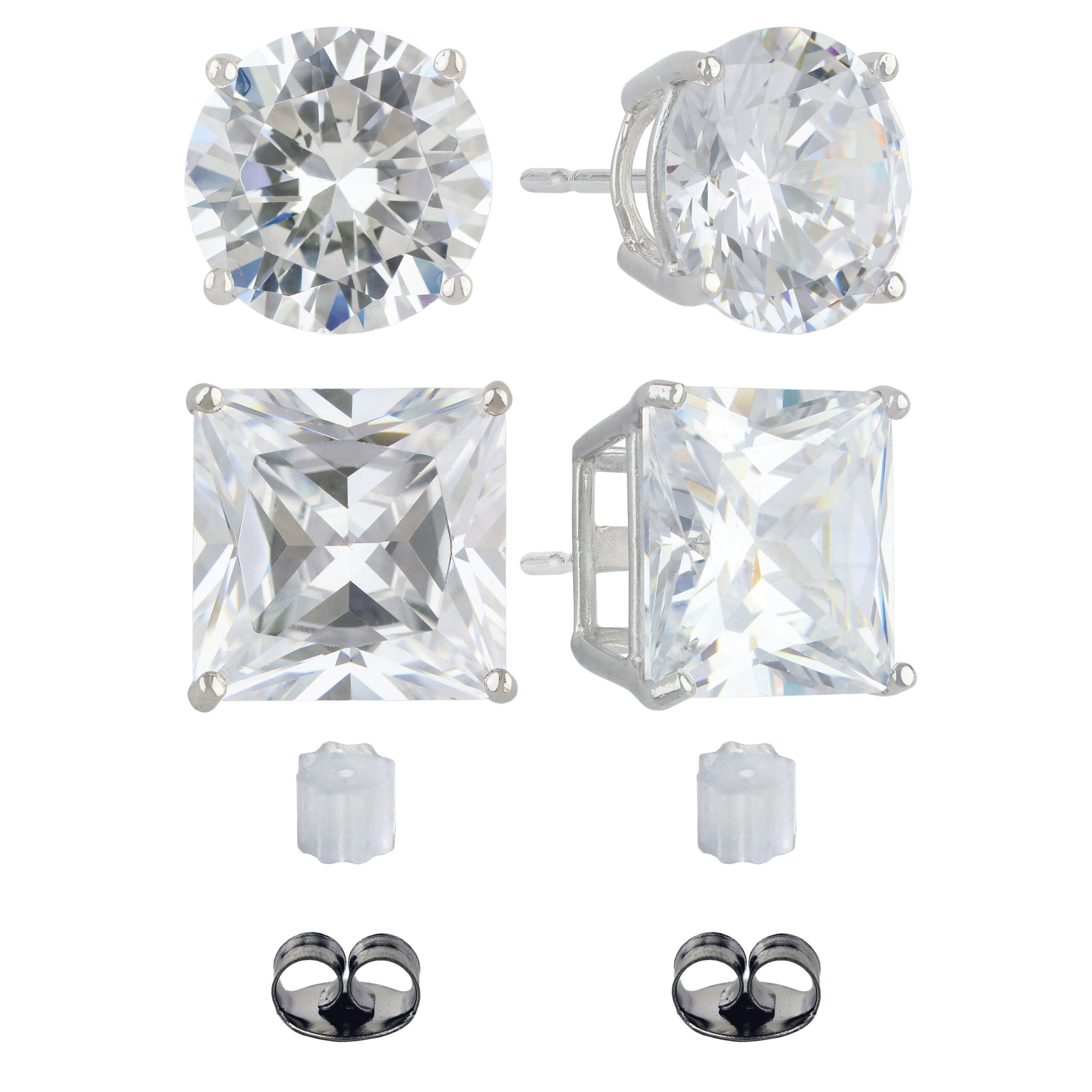 Brilliance Fine Jewelry Women's Simulated Diamond Duo Round and Square Earring Set in Sterling Silver - Image 3
