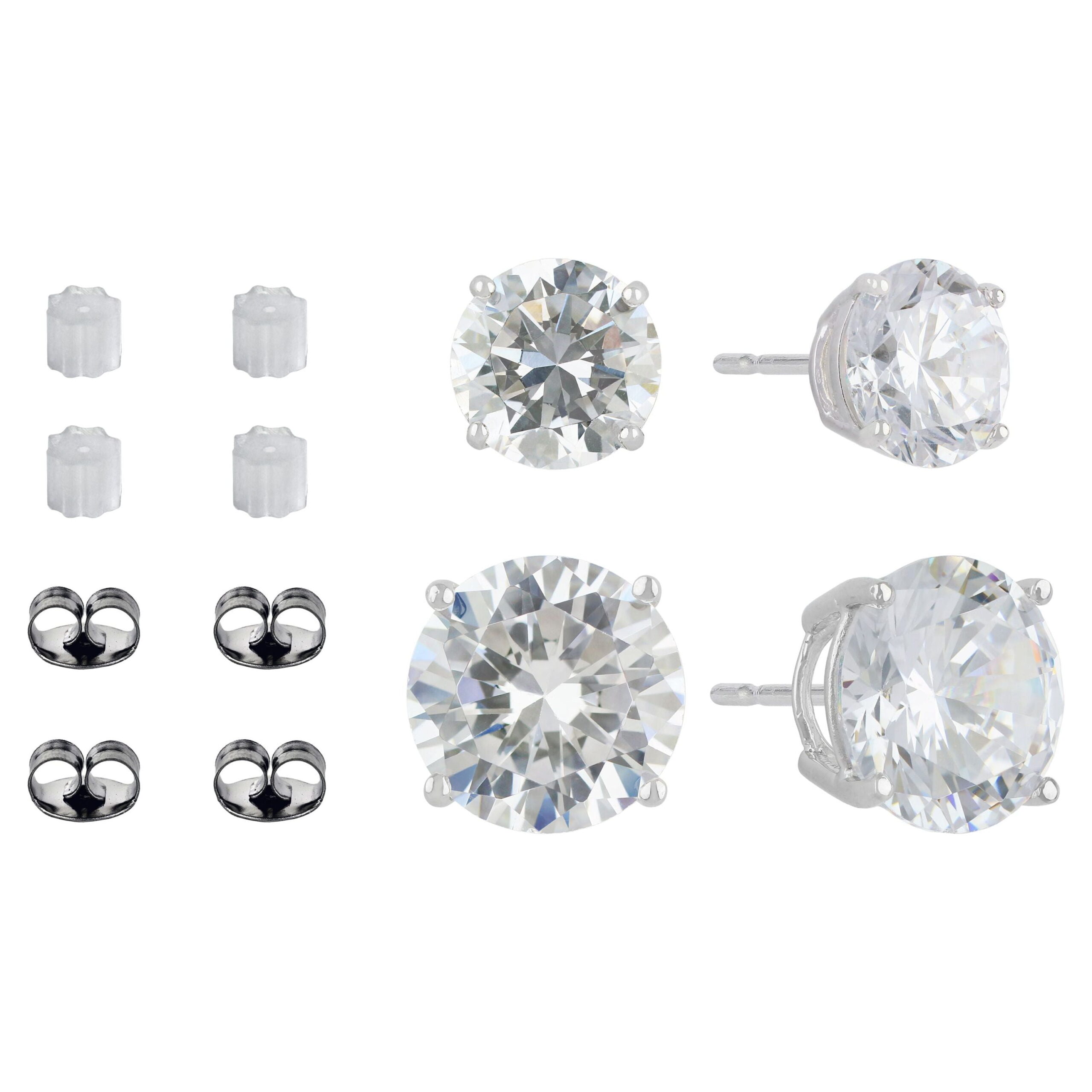 Brilliance Fine Jewelry Women's Simulated Diamond Duo Round Earring Set in Sterling Silver 10mm - Image 3
