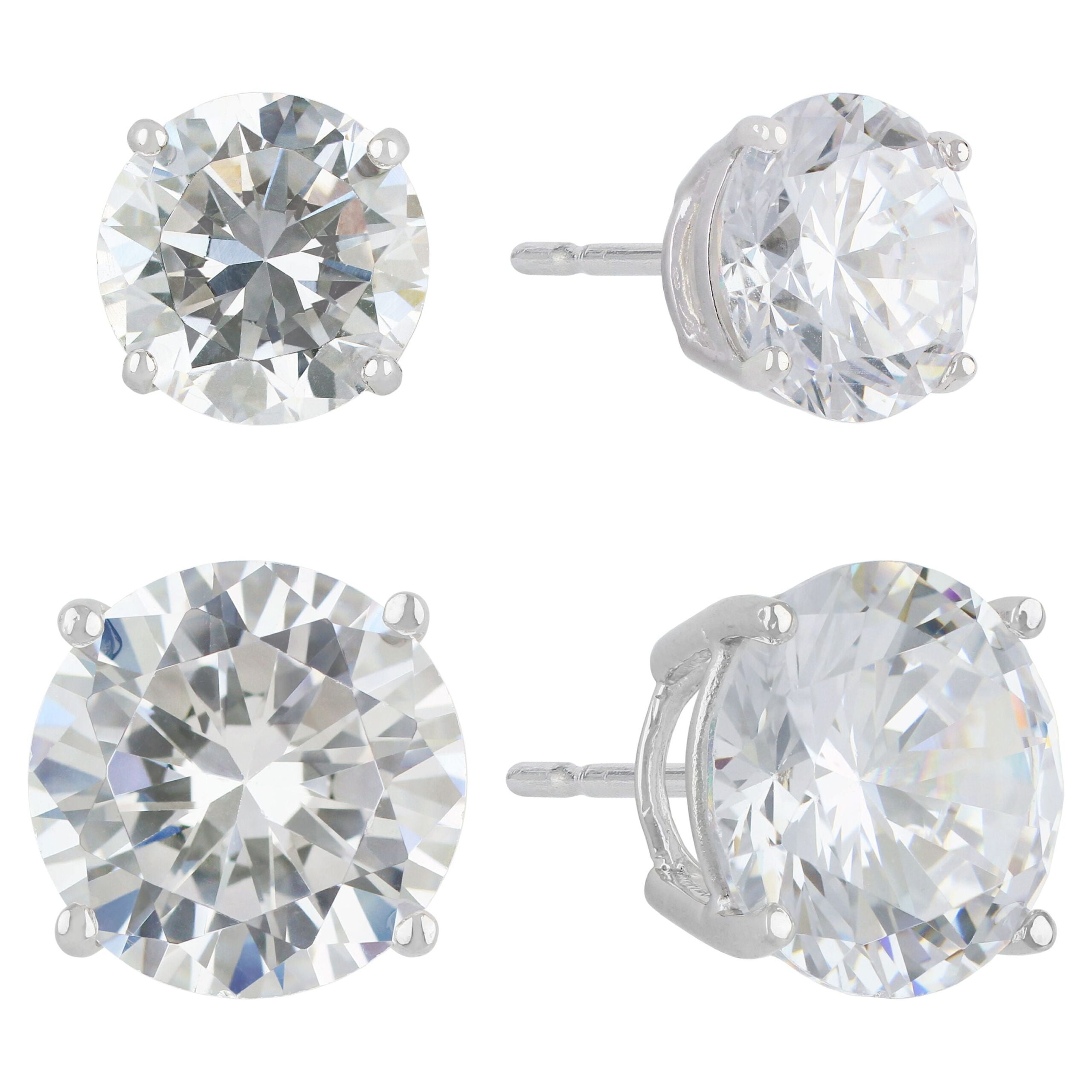 Brilliance Fine Jewelry Women's Simulated Diamond Duo Round Earring Set in Sterling Silver 10mm