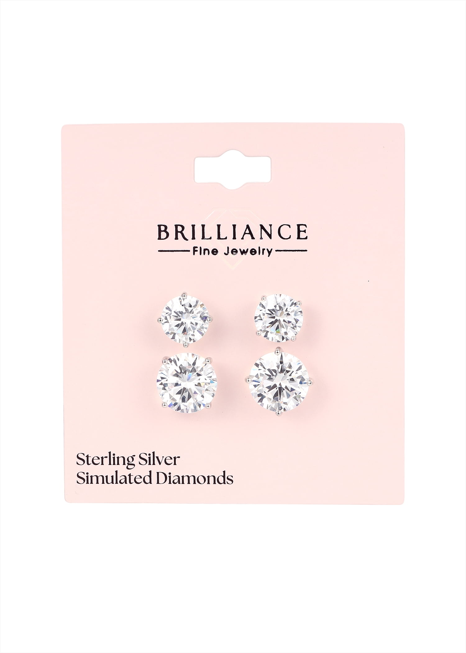 Brilliance Fine Jewelry Women's Simulated Diamond Duo Round Earring Set in Sterling Silver 10mm - Image 2