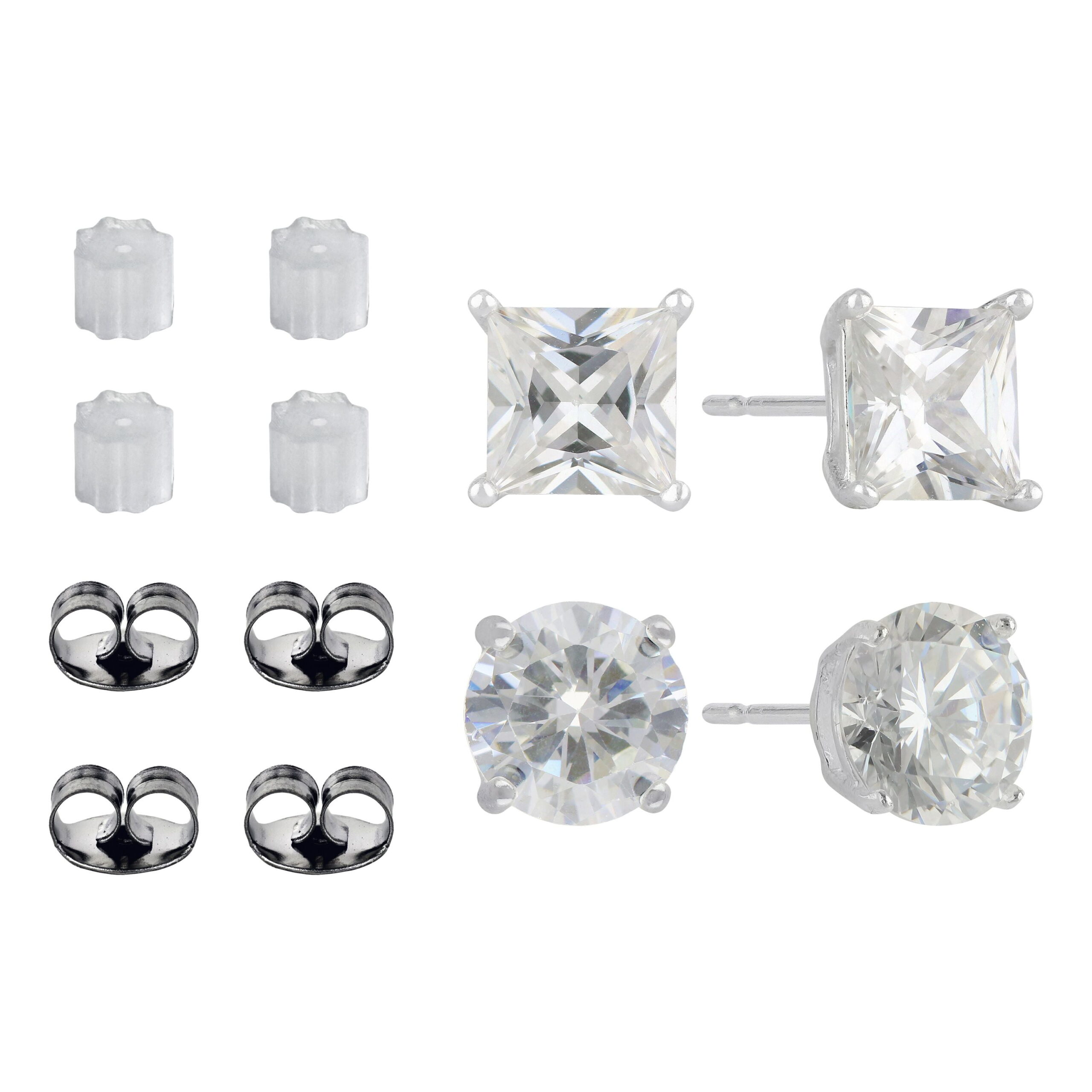 Brilliance Fine Jewelry Women's Simulated Diamond Duo Round/Square Earring Set in Sterling Silver - Image 2