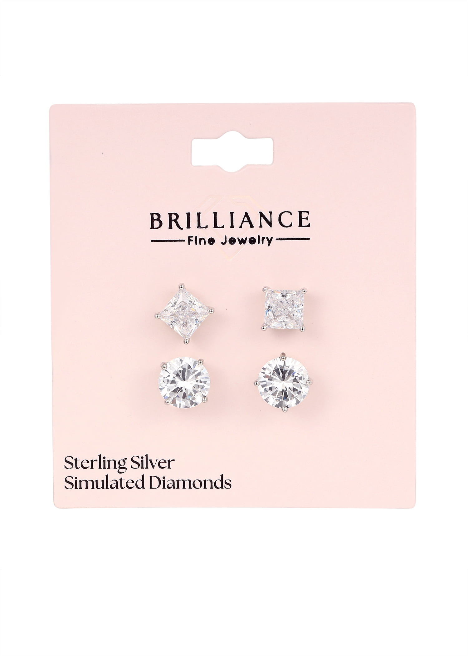 Brilliance Fine Jewelry Women's Simulated Diamond Duo Round/Square Earring Set in Sterling Silver - Image 3