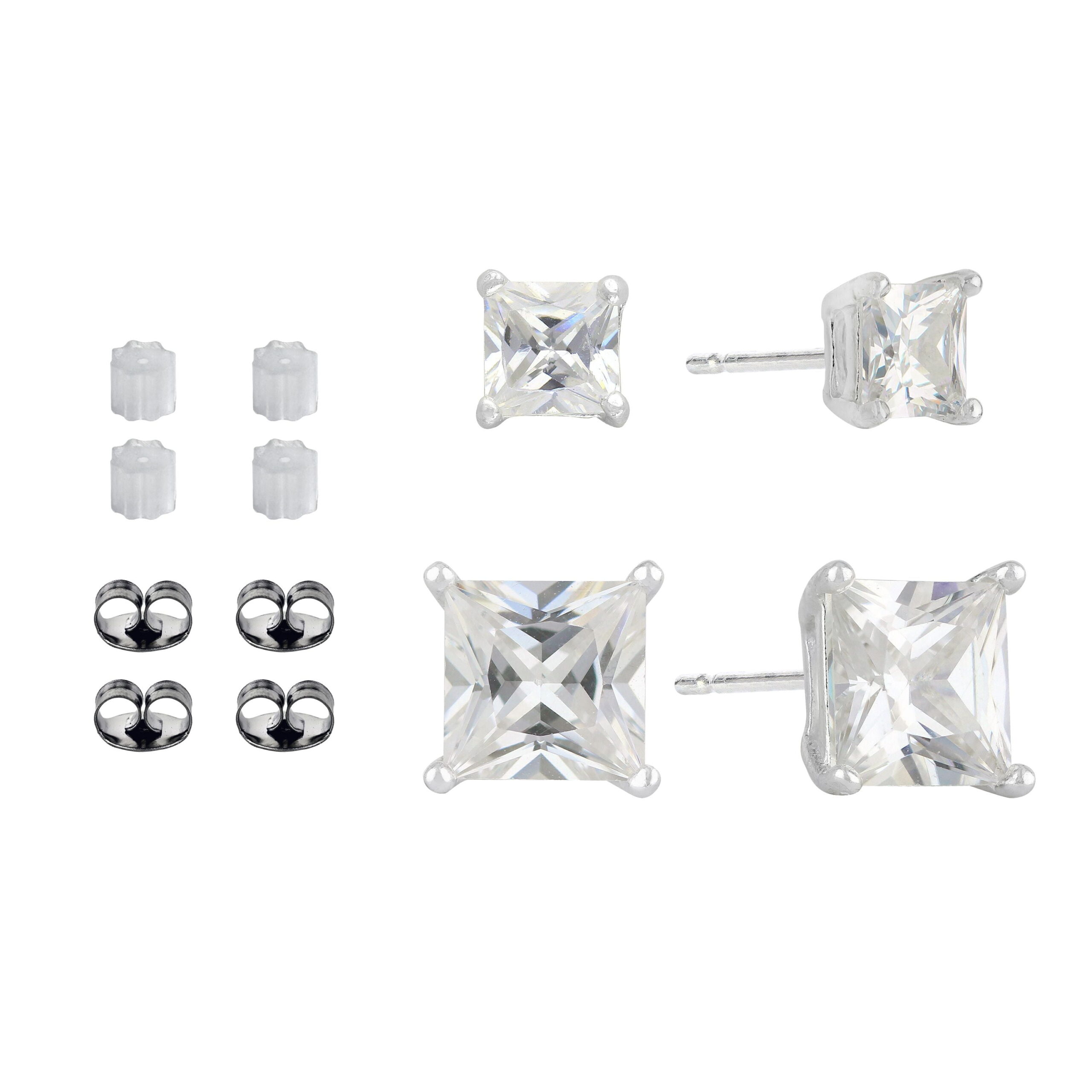 Brilliance Fine Jewelry Women's Simulated Diamond Duo Square Earring Set in Sterling Silver - Image 2