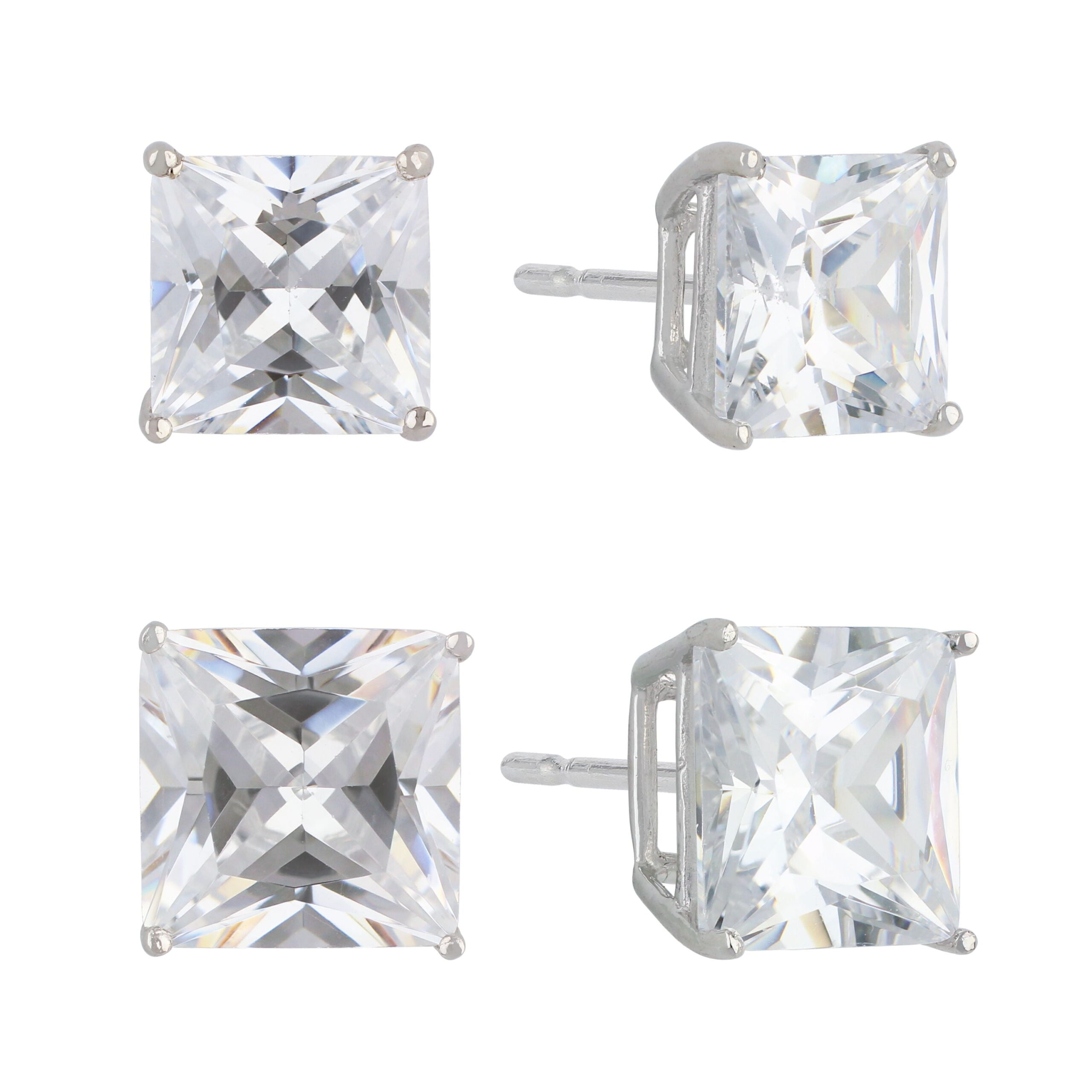 Brilliance Fine Jewelry Women's Simulated Diamond Duo Square Earring Set in Sterling Silver