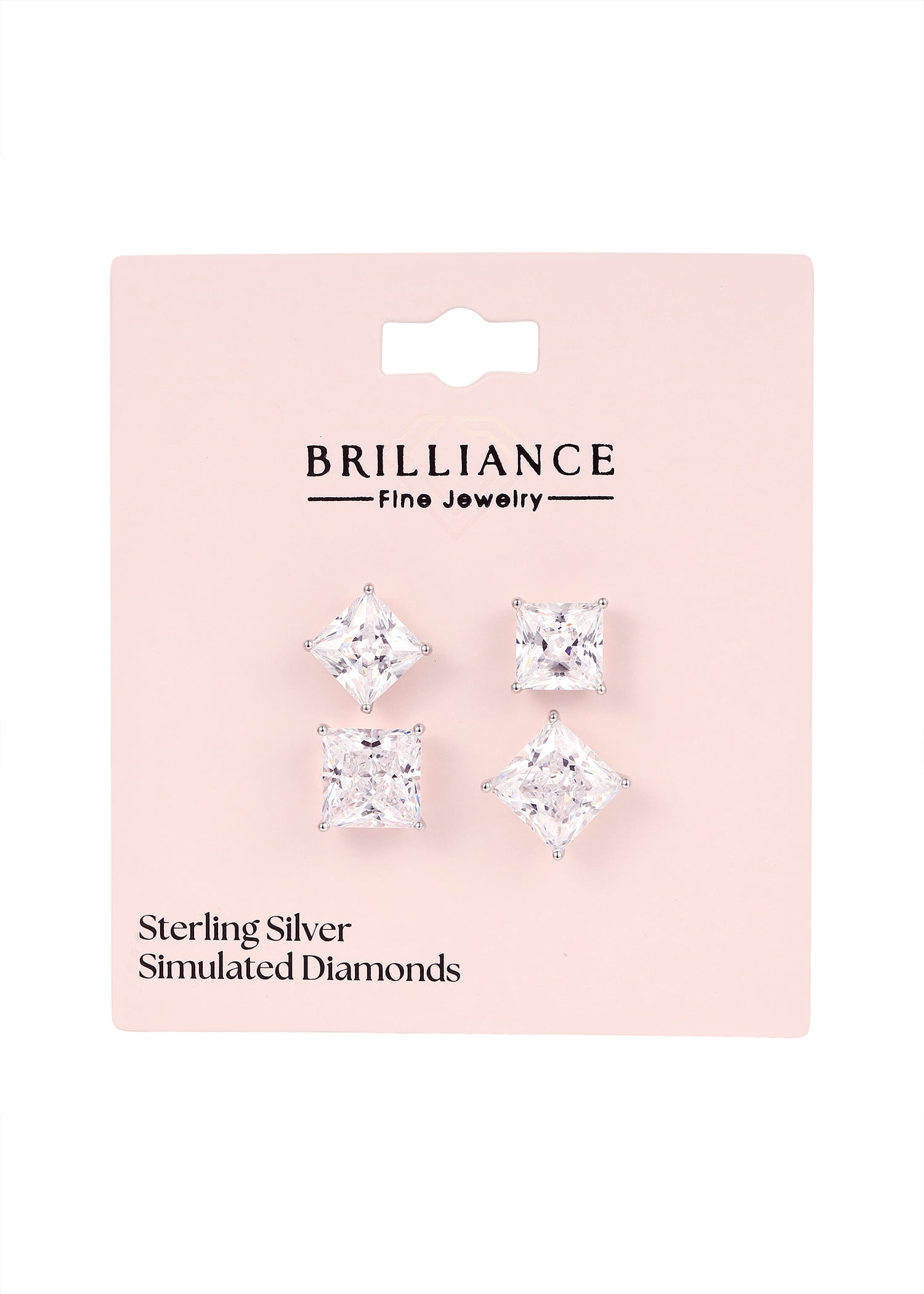 Brilliance Fine Jewelry Women's Simulated Diamond Duo Square Earring Set in Sterling Silver - Image 3
