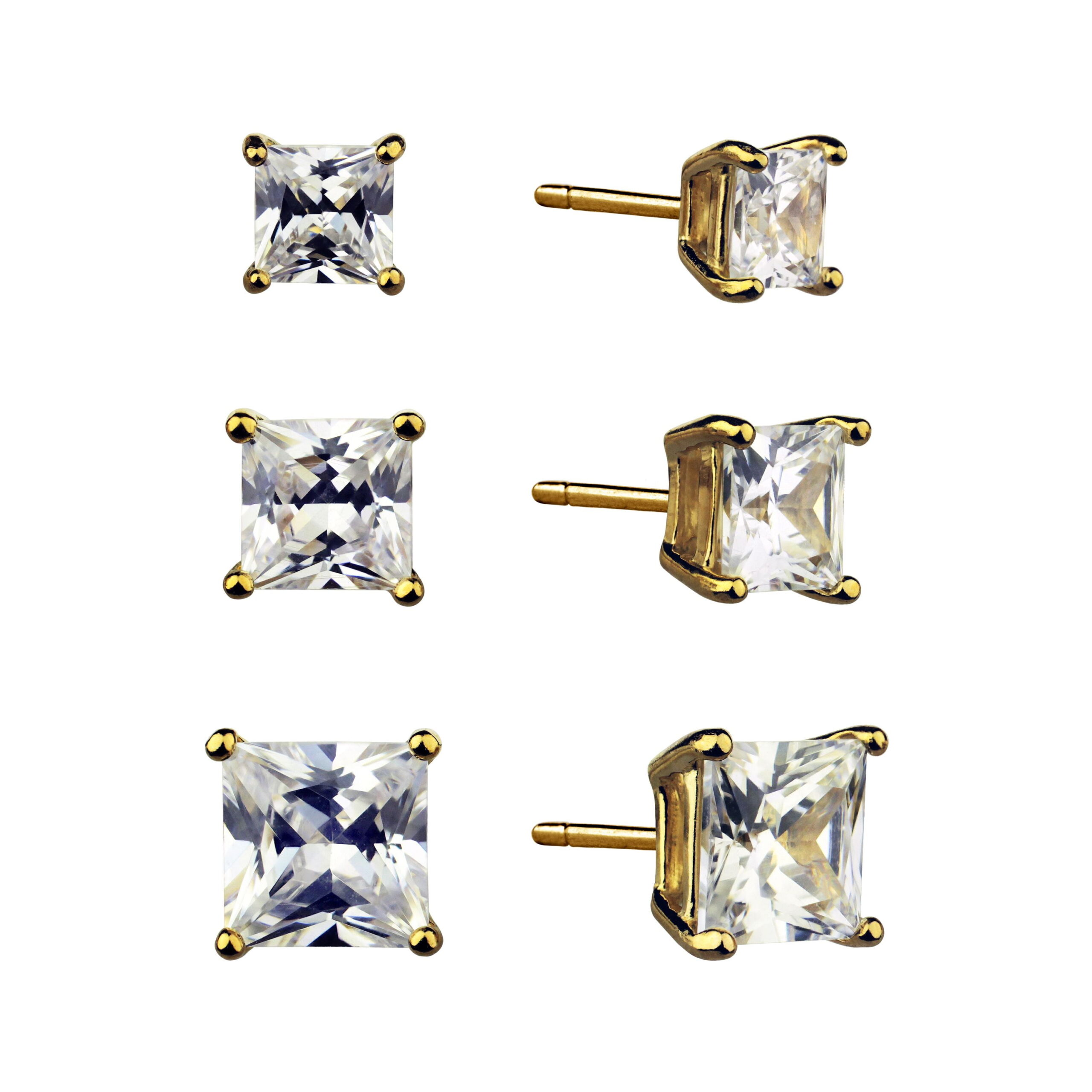 Brilliance Fine Jewelry Women's Simulated Diamond Trio Square Earring Set in 14KT Gold Plated Sterling Silver - Image 2