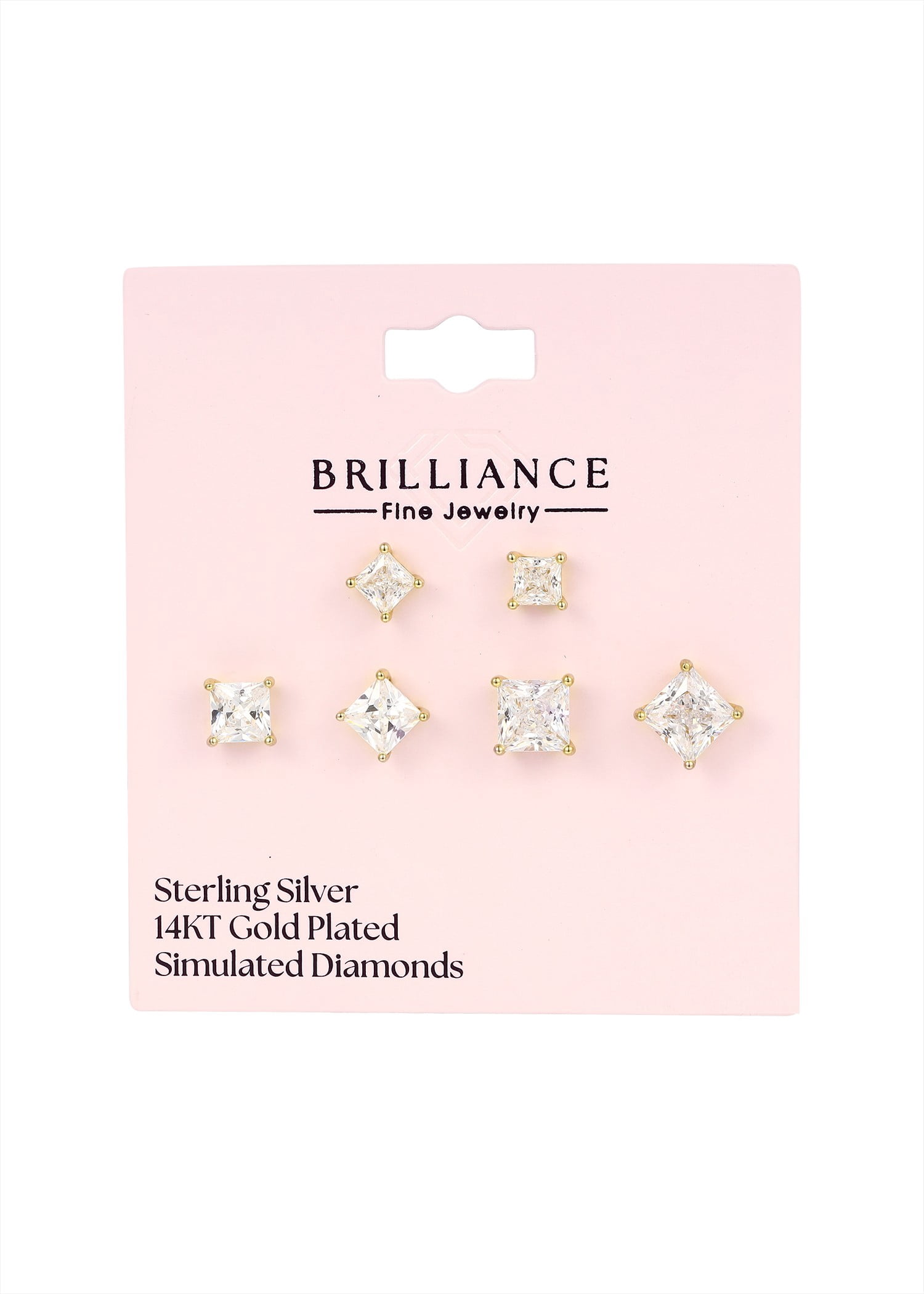 Brilliance Fine Jewelry Women's Simulated Diamond Trio Square Earring Set in 14KT Gold Plated Sterling Silver - Image 3
