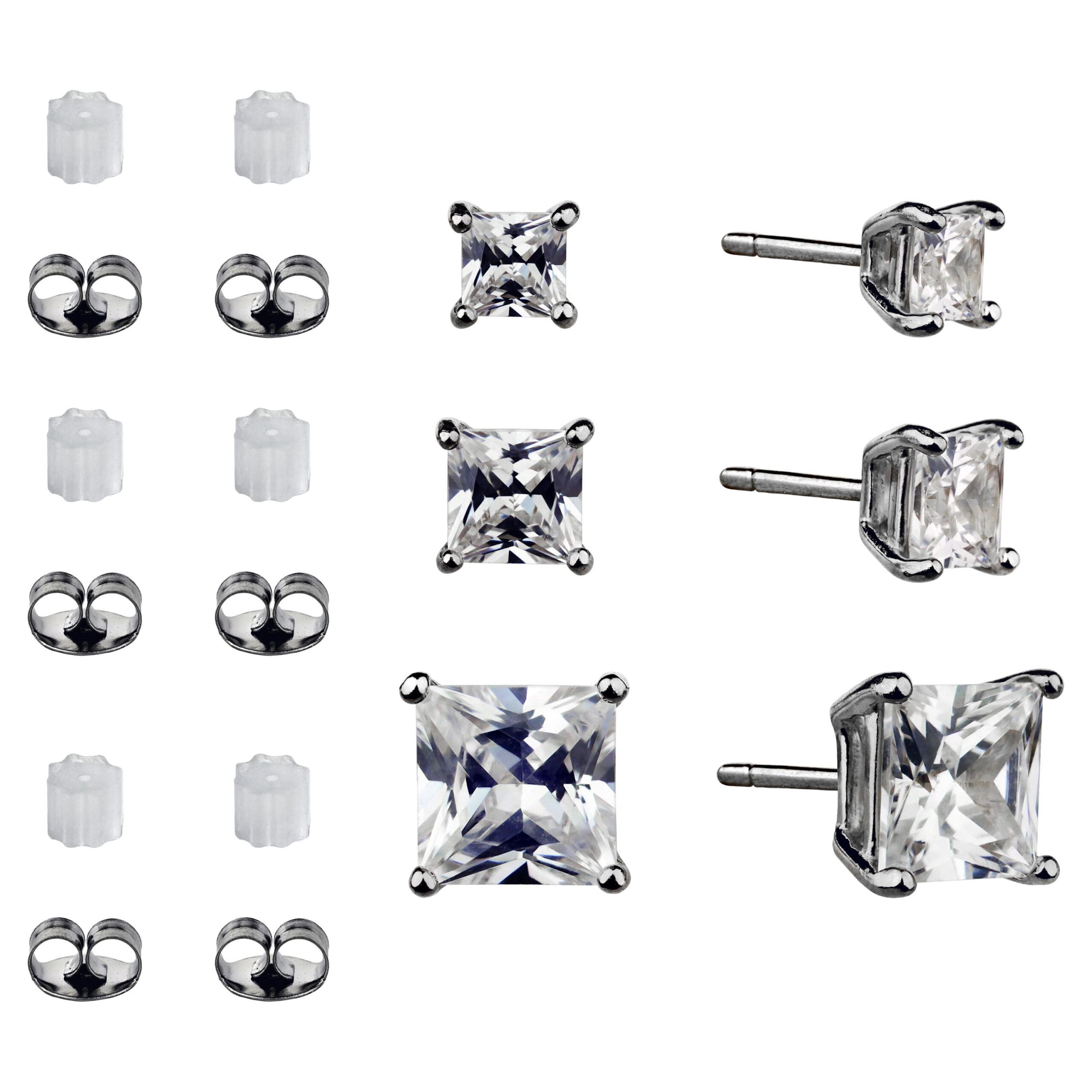 Brilliance Fine Jewelry Women's Simulated Diamond Trio Square Earring Set in Sterling Silver - Image 3
