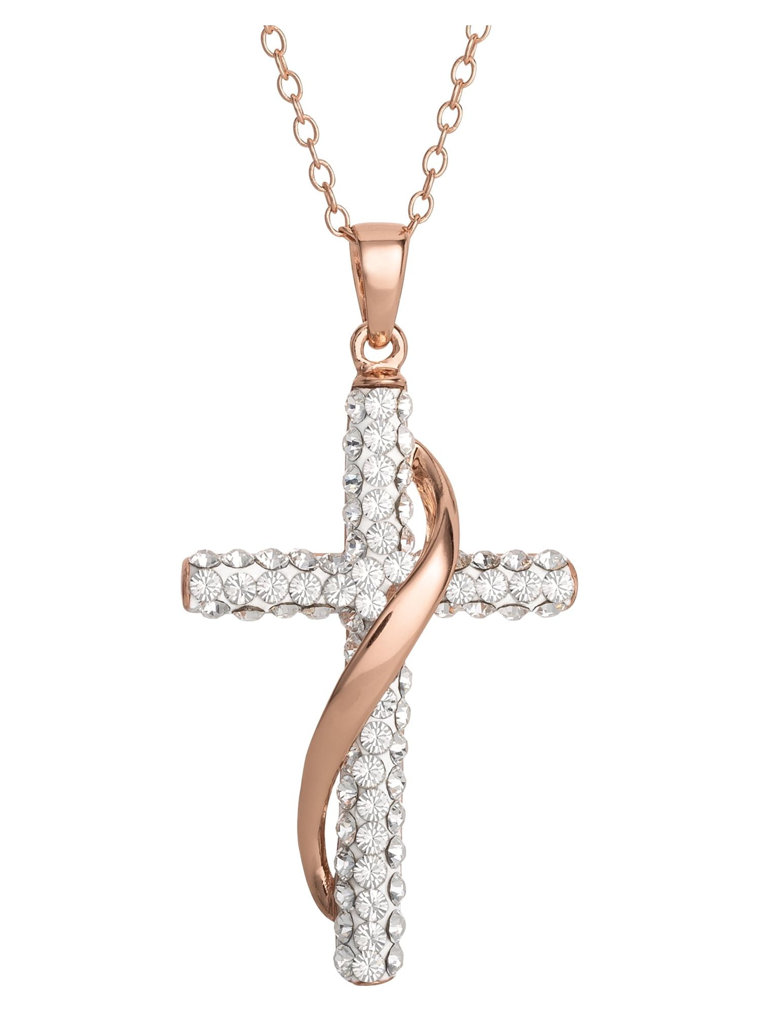 Brilliance Fine Jewelry Women's Sterling Silver 14KT Gold Plated Crystal Cross Pendant Necklace, 18" chain