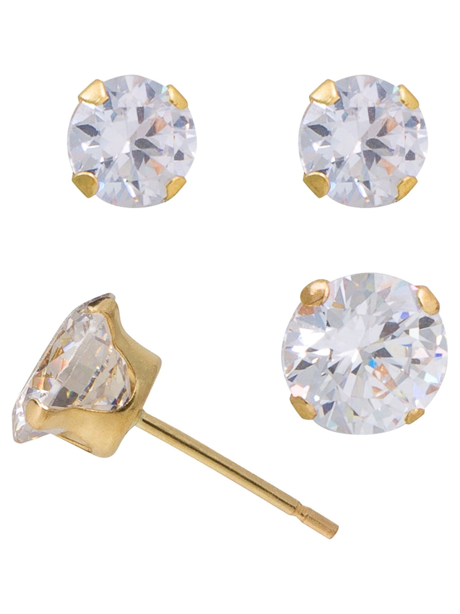 Brilliance Fine Women's 10kt Yellow Gold 6/7mm Cubic Zirconia Stud Earrings, Set of 2
