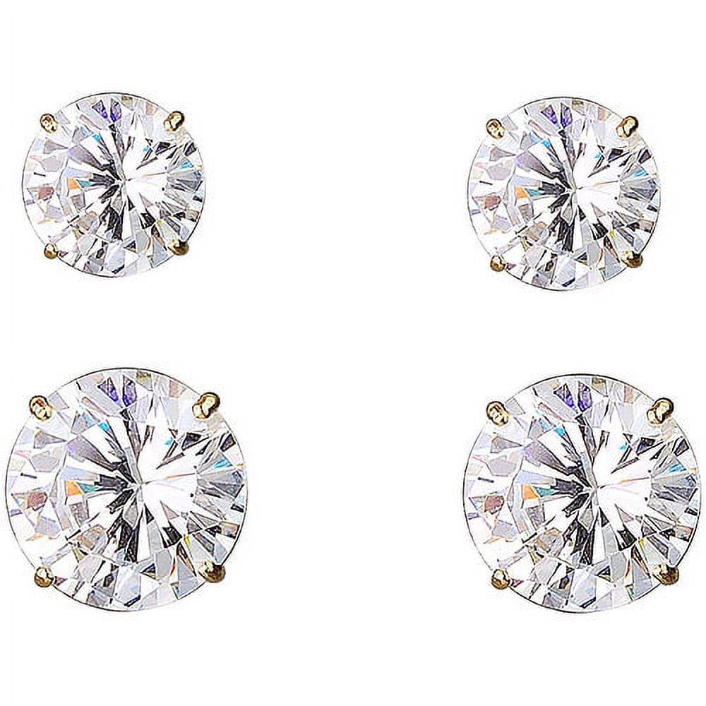 Brilliance Fine Women's 10kt Yellow Gold 6/7mm Cubic Zirconia Stud Earrings, Set of 2 - Image 2