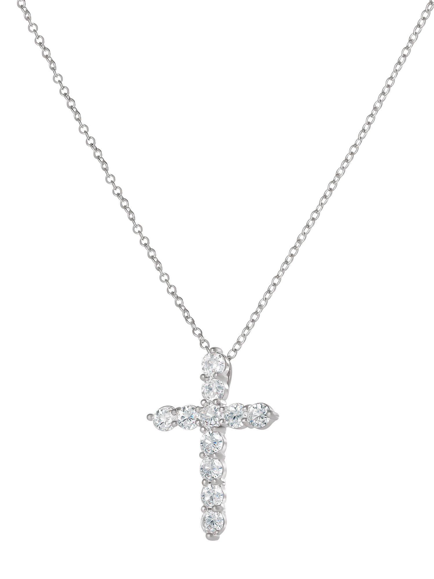 Brilliance Fine- Women's Silver Plated Brass Cubic Zirconia Cross Pendant, 18" + 2" Ext Chain - Image 2