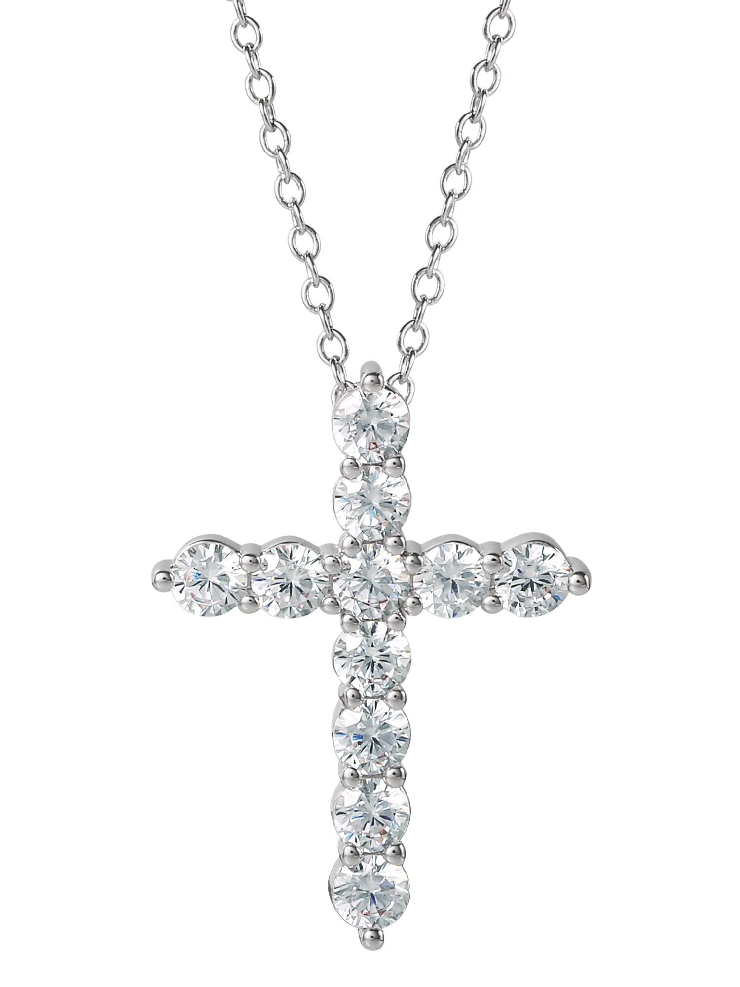 Brilliance Fine- Women's Silver Plated Brass Cubic Zirconia Cross Pendant, 18" + 2" Ext Chain - Image 3