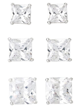 Brilliance-Fine Women's Silver Plated Cubic Zirconia Square 3-Piece Earring Set