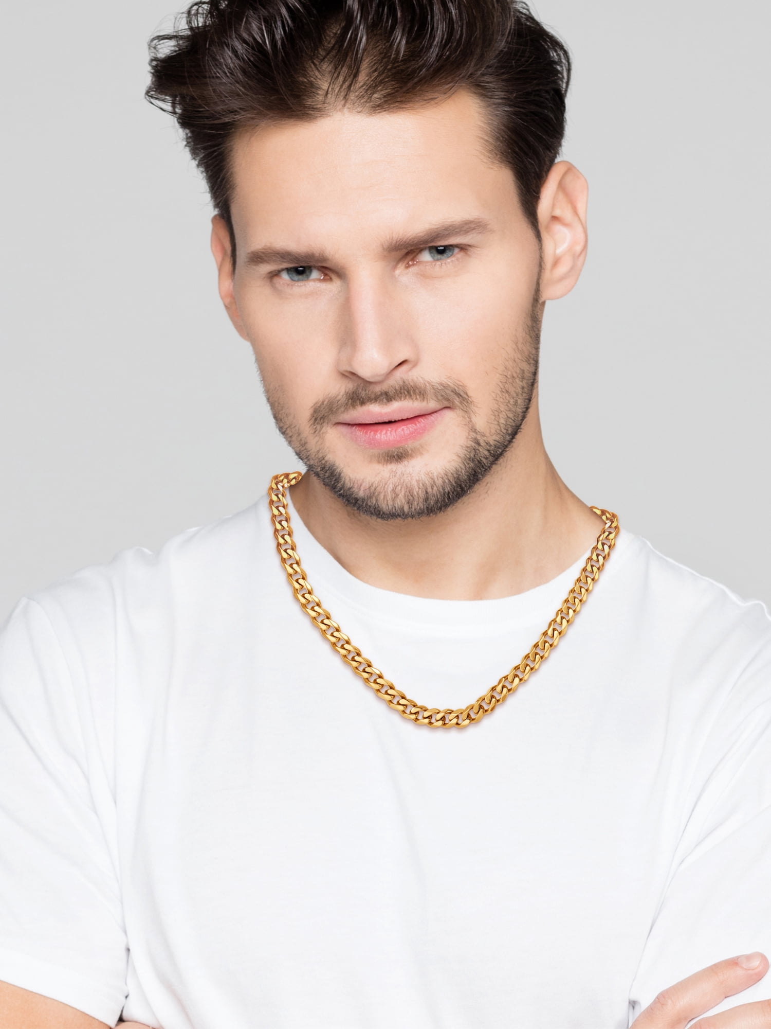 Brilliance Fine Yellow Gold Plated Stainless Steel 20" Curb Chain Necklace for Men - Image 3