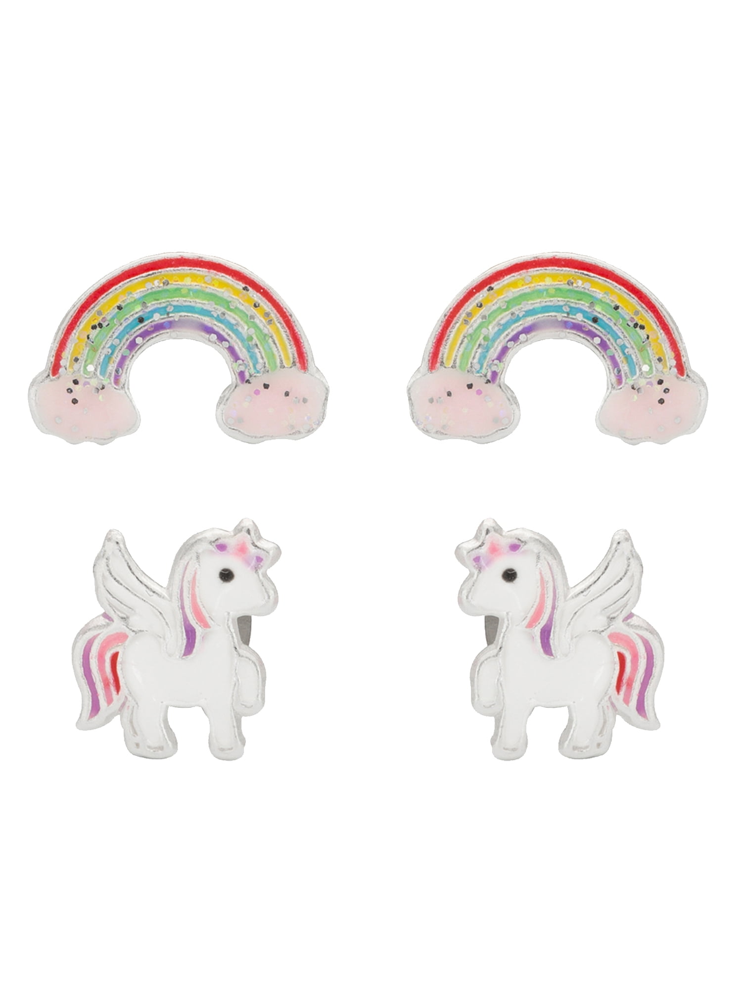 Brilliance Women's Fine Jewelry Girl’s Sterling Silver Rainbow and Unicorn Stud Earring Set - Image 4