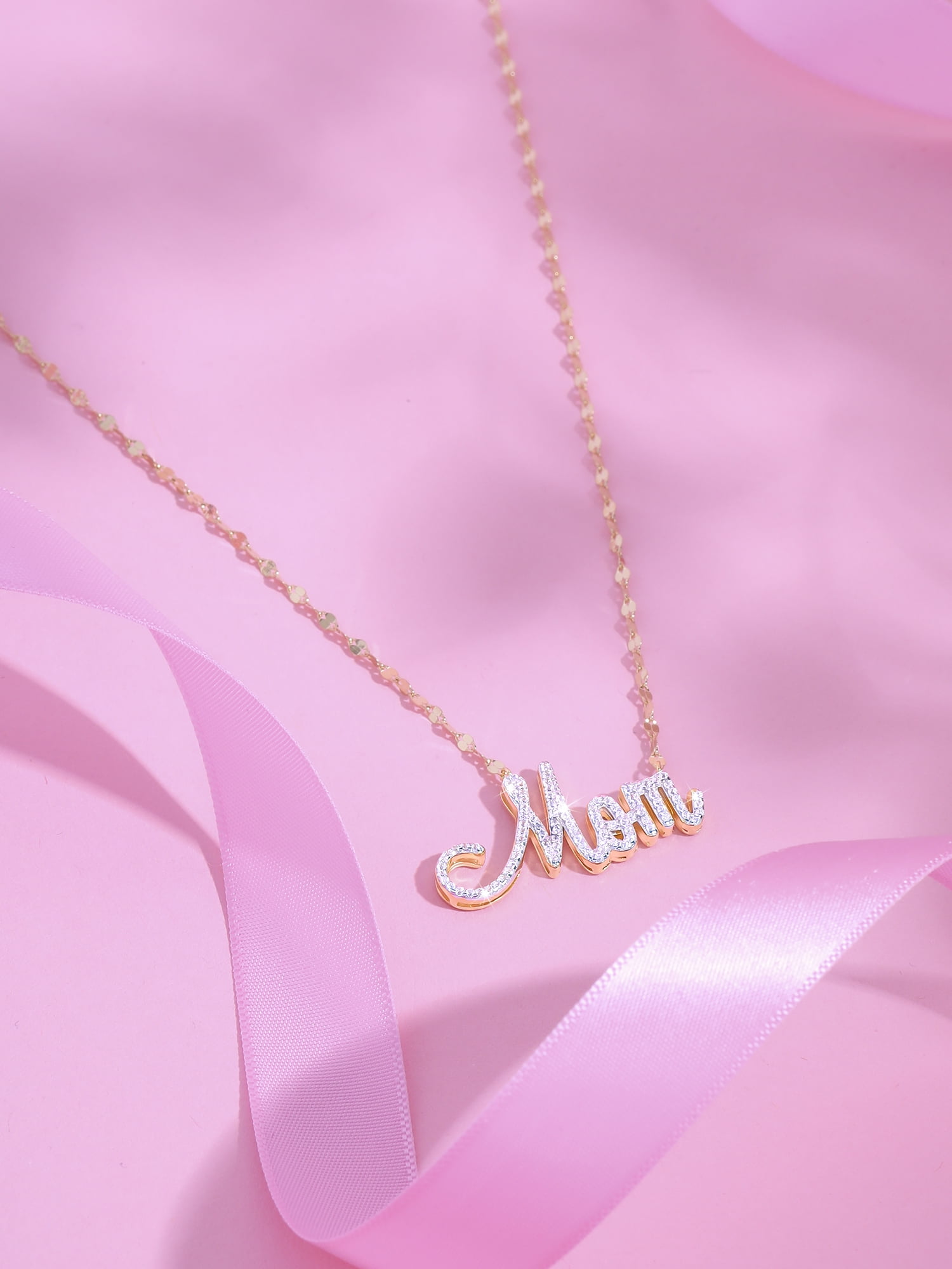Brilliance Women's Gold and Rhodium Plated Sterling Silver Pave Mom CZ Necklace - Image 4