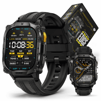 Carbinox Edge Smart Watch Rugged, 1.96″ AMOLED, Stainless Steel, IP69K/5ATM Fitness trackers, Dual-Band GNSS, 500mAh, Bluetooth Calls, Smart Watch for Android Phones iOS (Black)