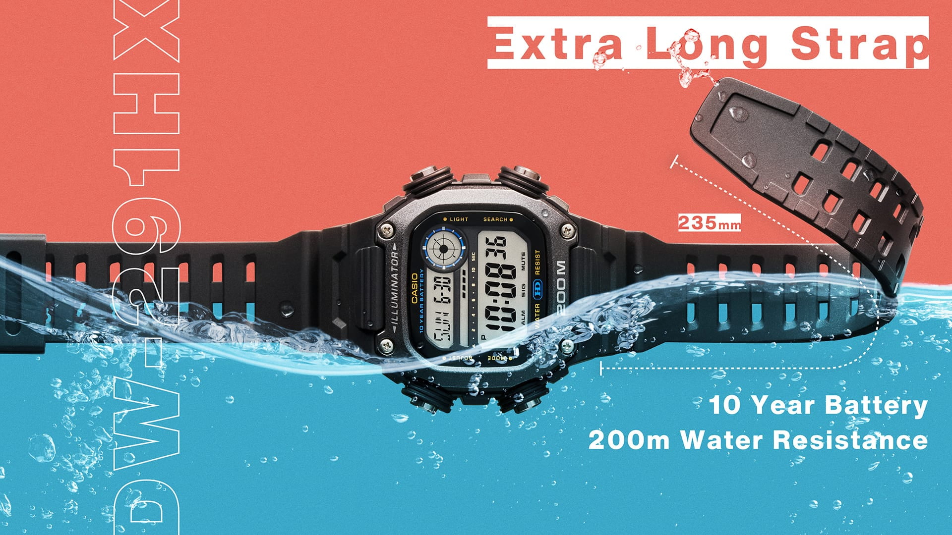 Casio DW291H-1AV Men's Heavy Duty Digital Sport Watch - Black/Silver - Image 5