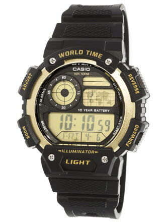 Casio Men's Classic Digital World Time Watch, Black/Gold - AE1400WH-9AV